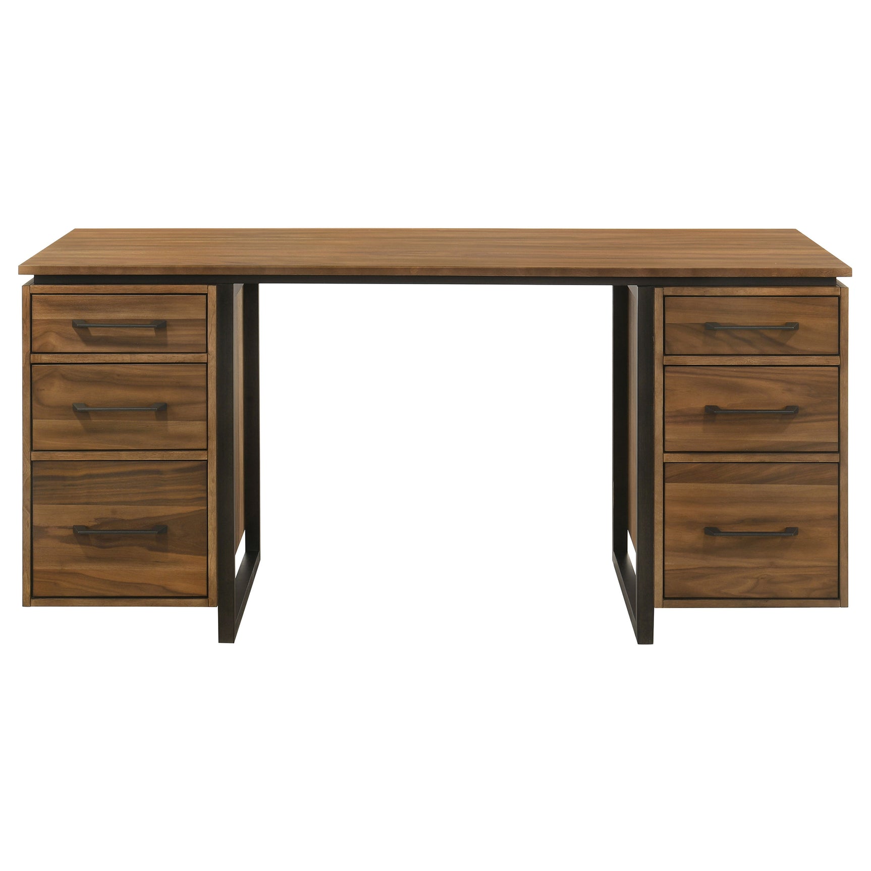 Berhalter Walnut Black 6-Drawer Double Pedestal File Computer Desk - Ornate Home