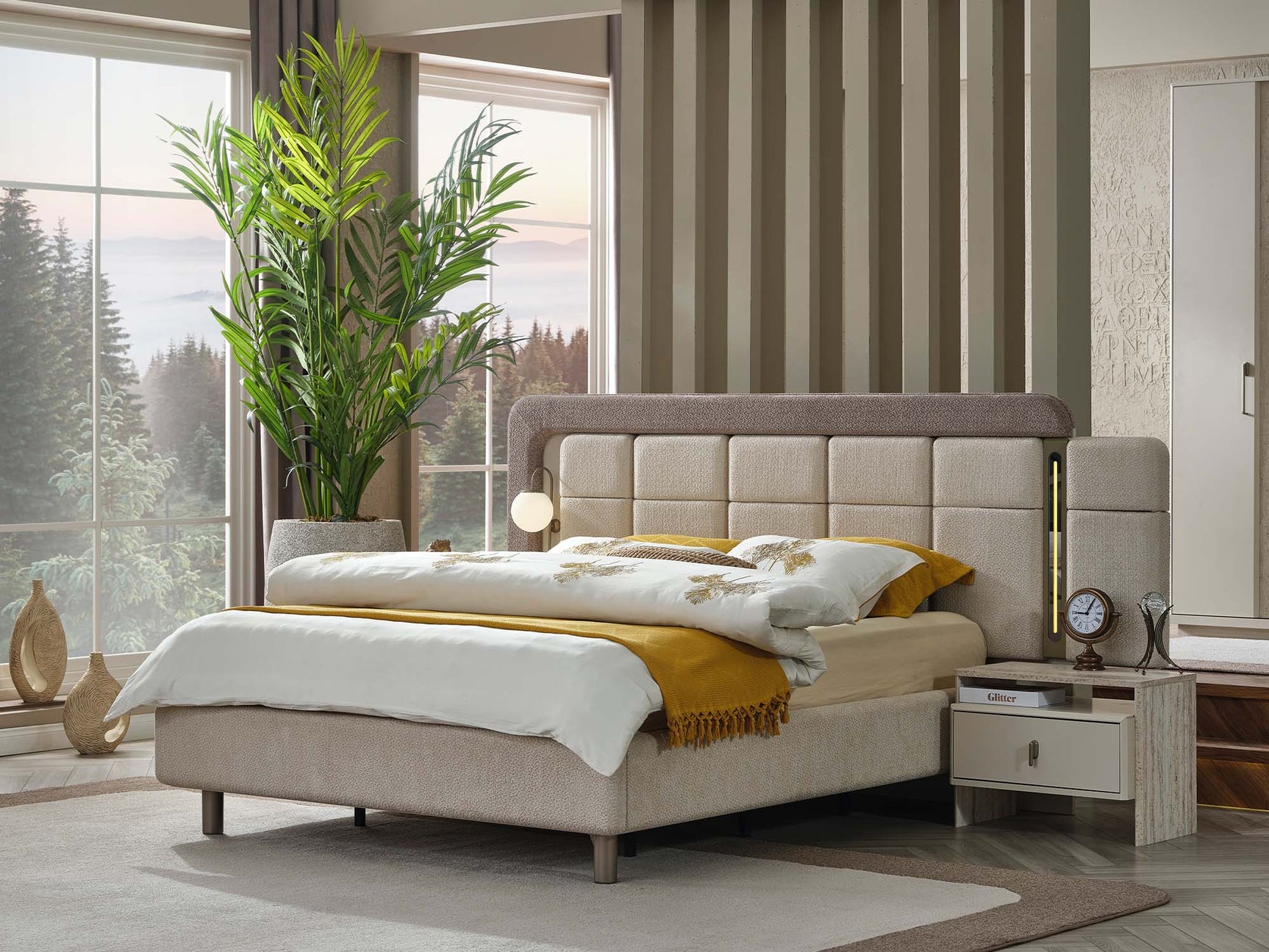 Bern Cream King Bed Frame With Headboard
