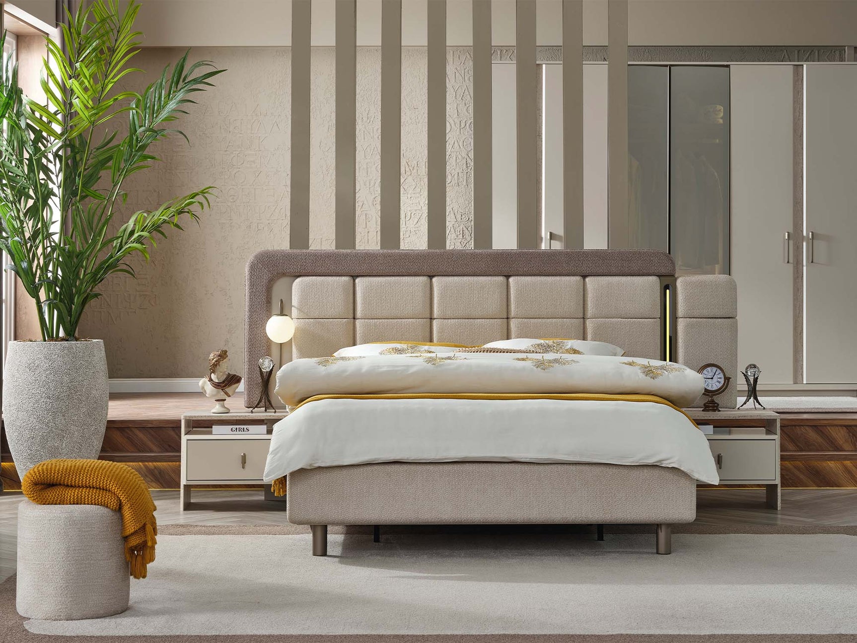 Bern Cream King Bed Frame With Headboard