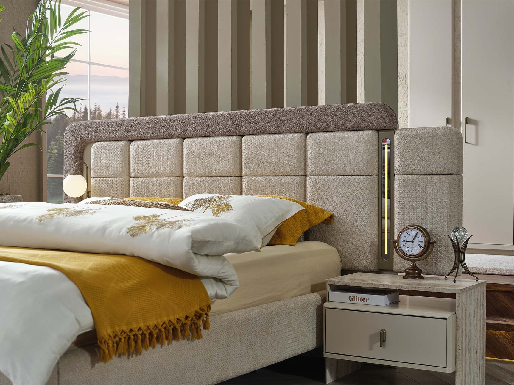 Bern Cream King Bed Frame With Headboard