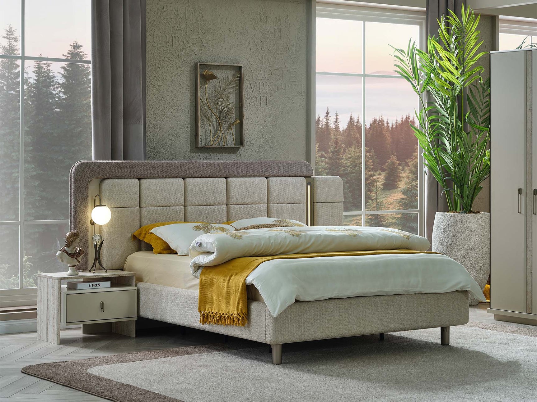 Bern Cream King Bed Frame With Headboard