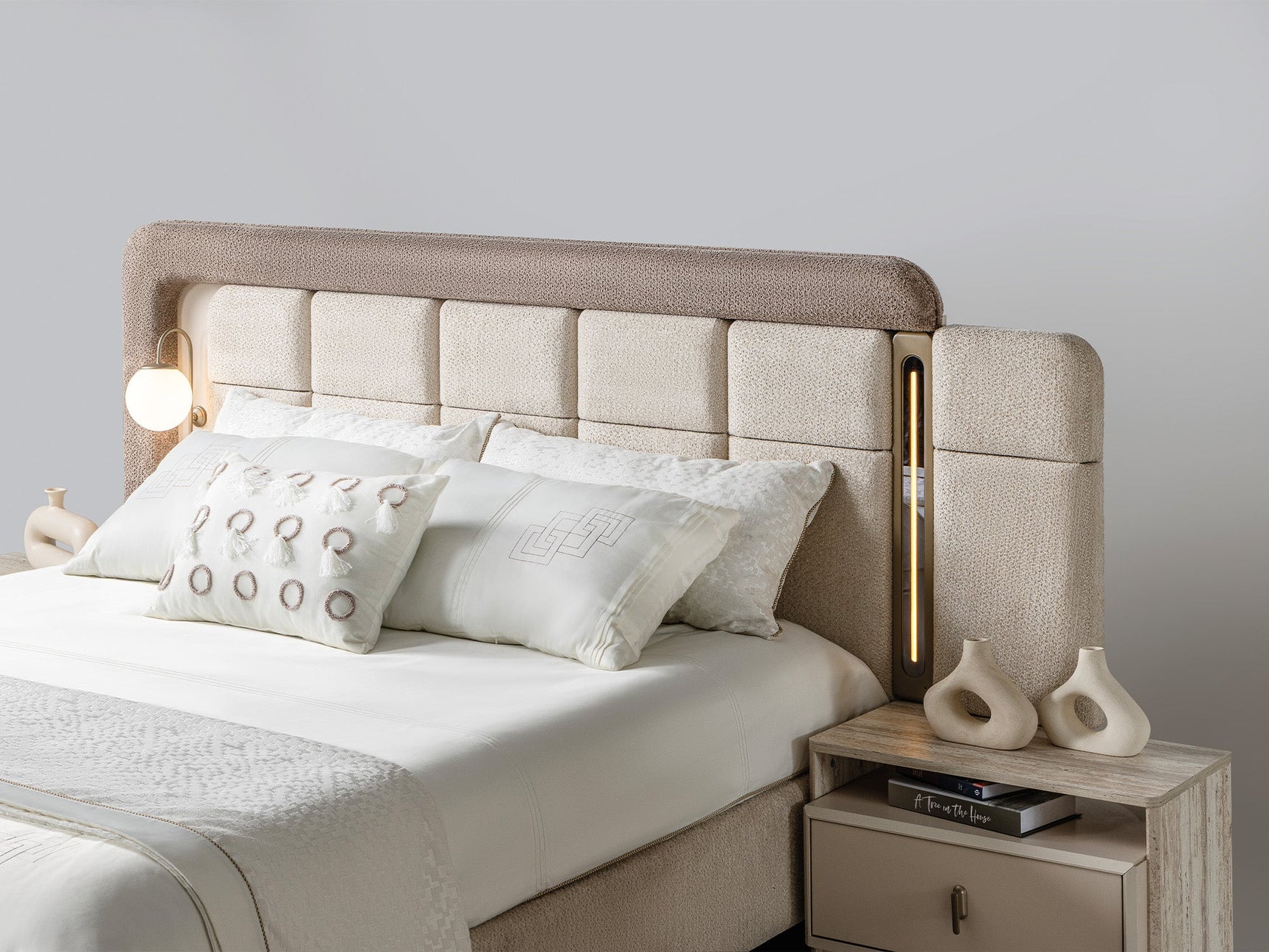 Bern Cream King Bed Frame With Headboard