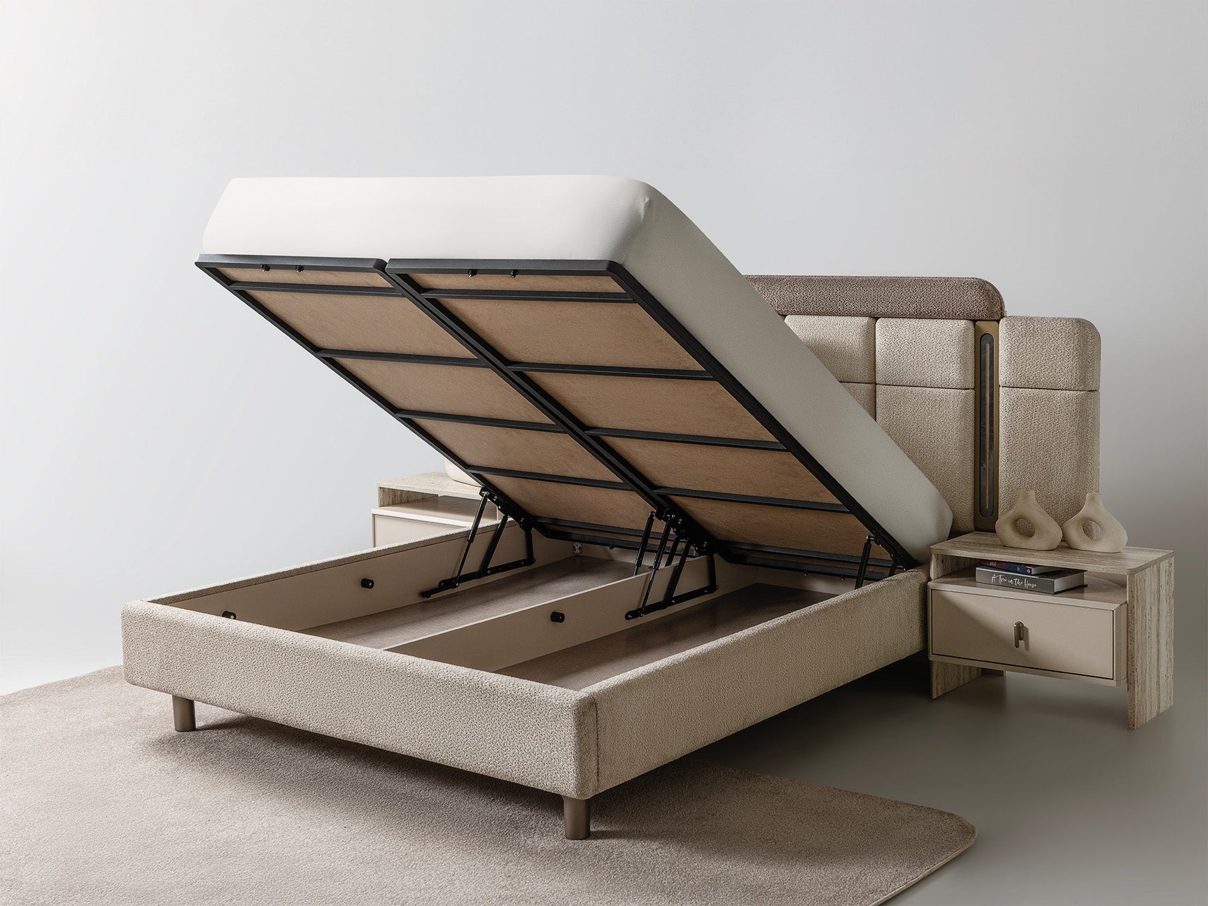 Bern Cream King Bed Frame With Headboard
