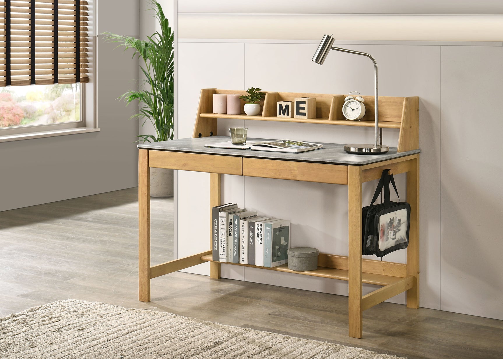 Besler Cement/Natural 47-inch SmartTop Writing Desk with Shelf - Ornate Home