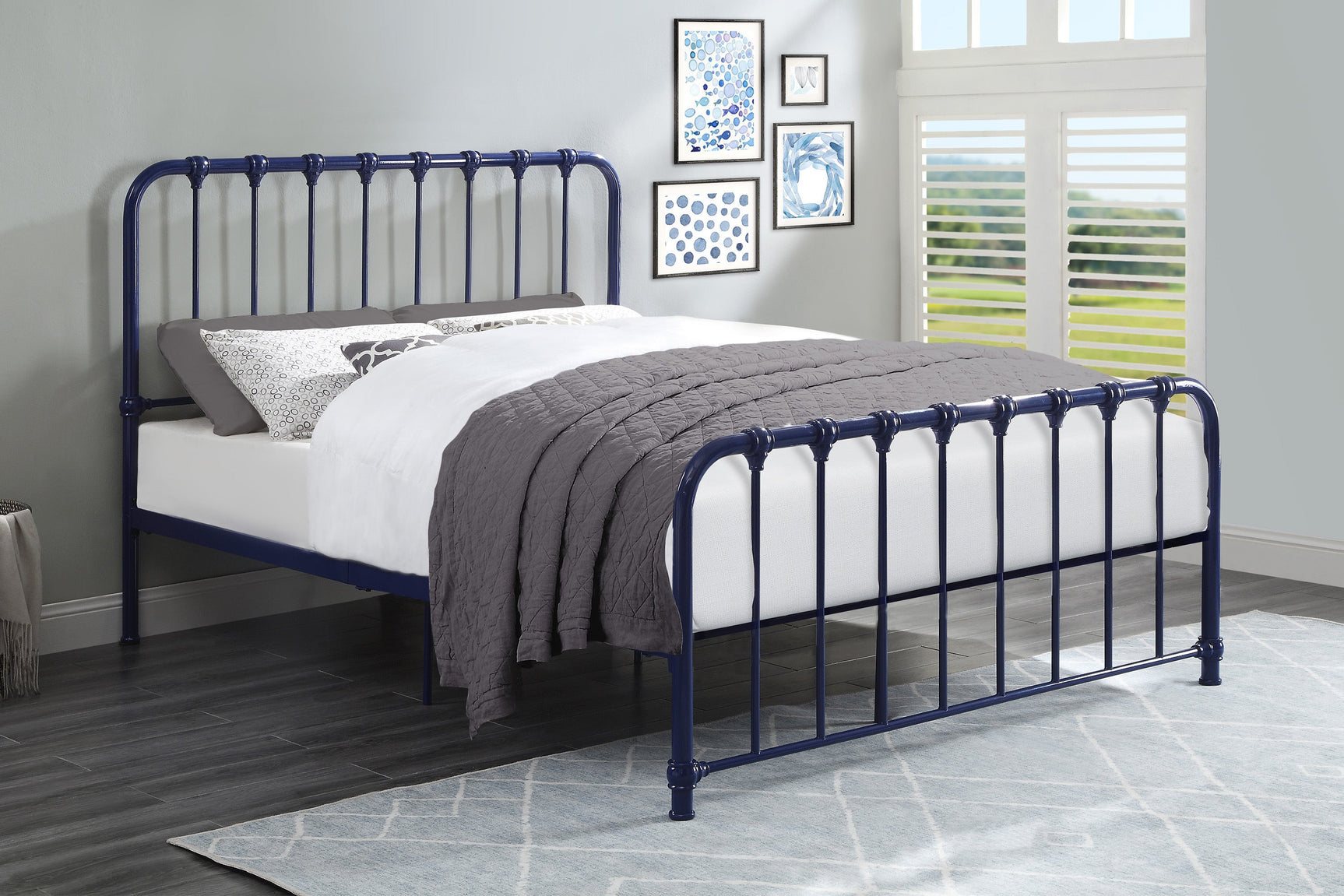 Bethany Blue Full Metal Platform Bed - Ornate Home