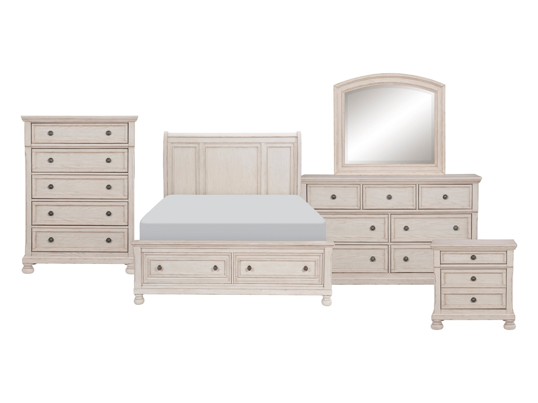 Bethel Wire-Brushed White 5-Piece Queen Bedroom Set - Ornate Home