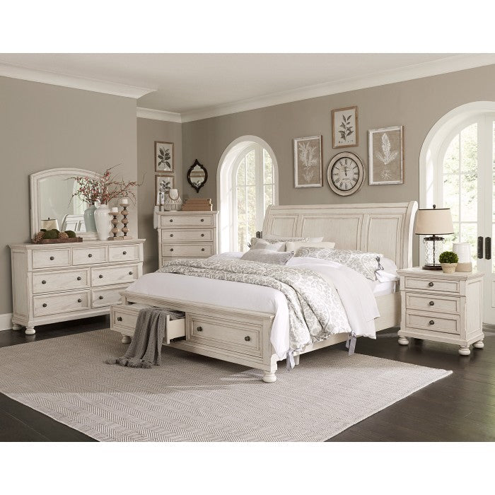 Bethel Wire-Brushed White Queen Platform Bed - Ornate Home