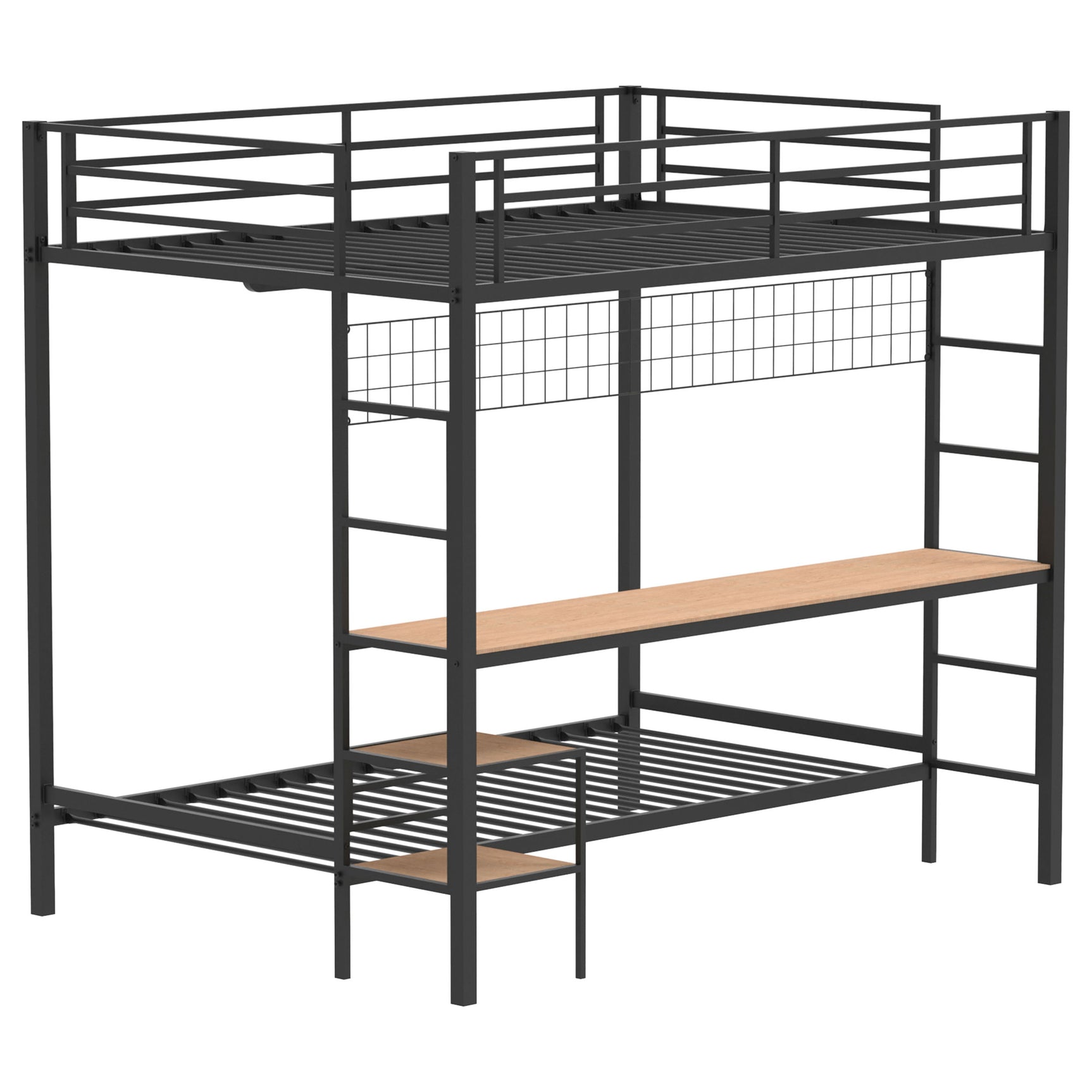 Bettoni Matte Black Metal Full Over Twin Workstation Bunk Bed - Ornate Home