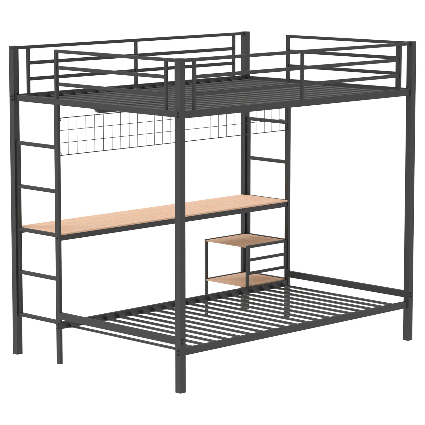Bettoni Matte Black Metal Full Over Twin Workstation Bunk Bed - Ornate Home