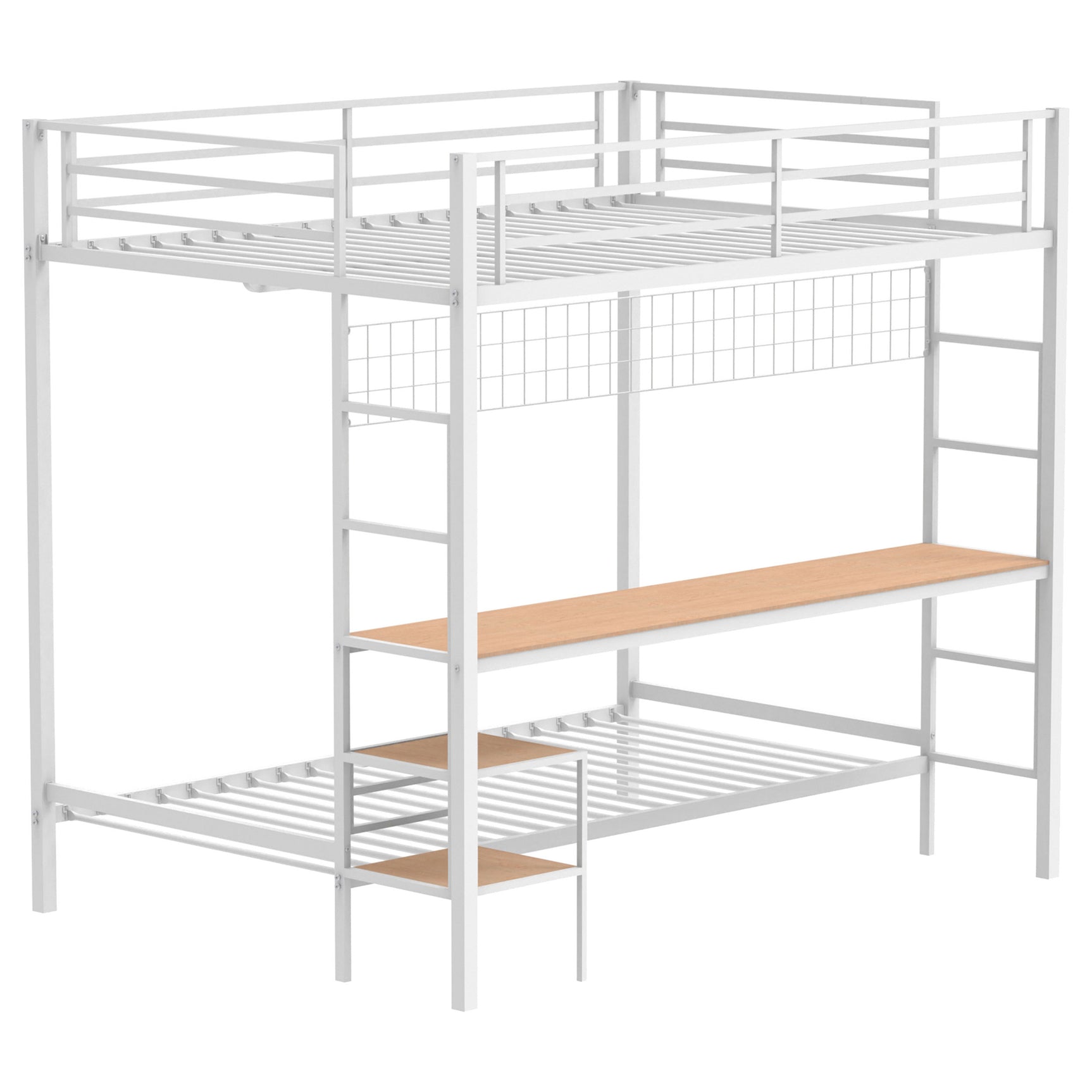 Bettoni Matte White Metal Full Over Twin Workstation Bunk Bed - Ornate Home