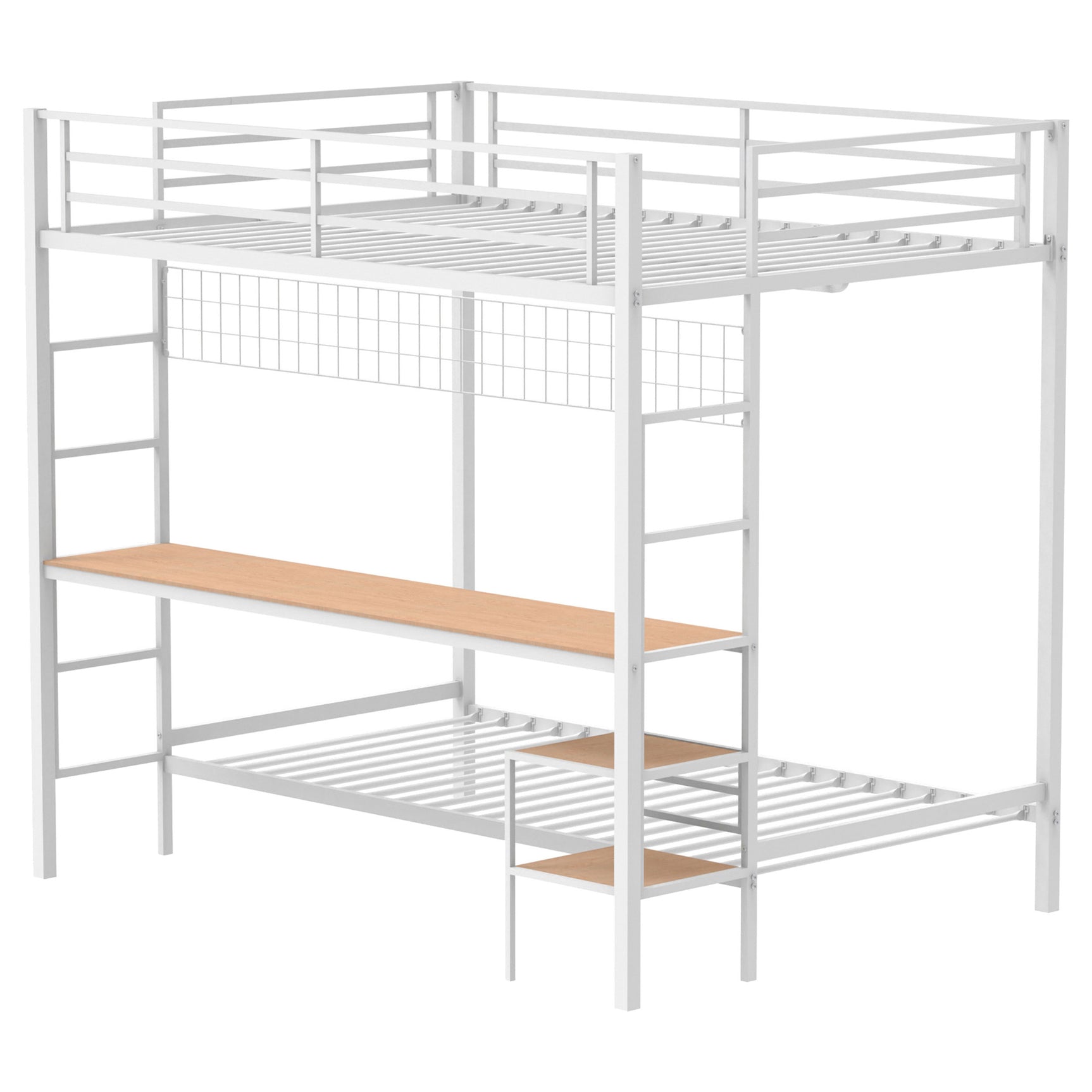 Bettoni Matte White Metal Full Over Twin Workstation Bunk Bed - Ornate Home