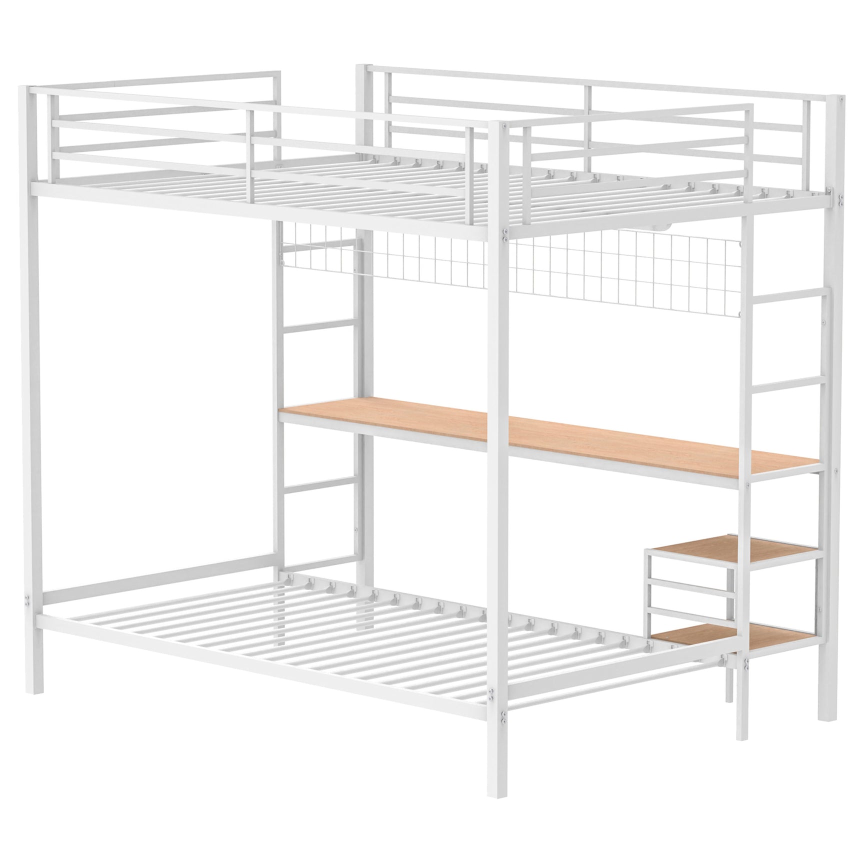 Bettoni Matte White Metal Full Over Twin Workstation Bunk Bed - Ornate Home
