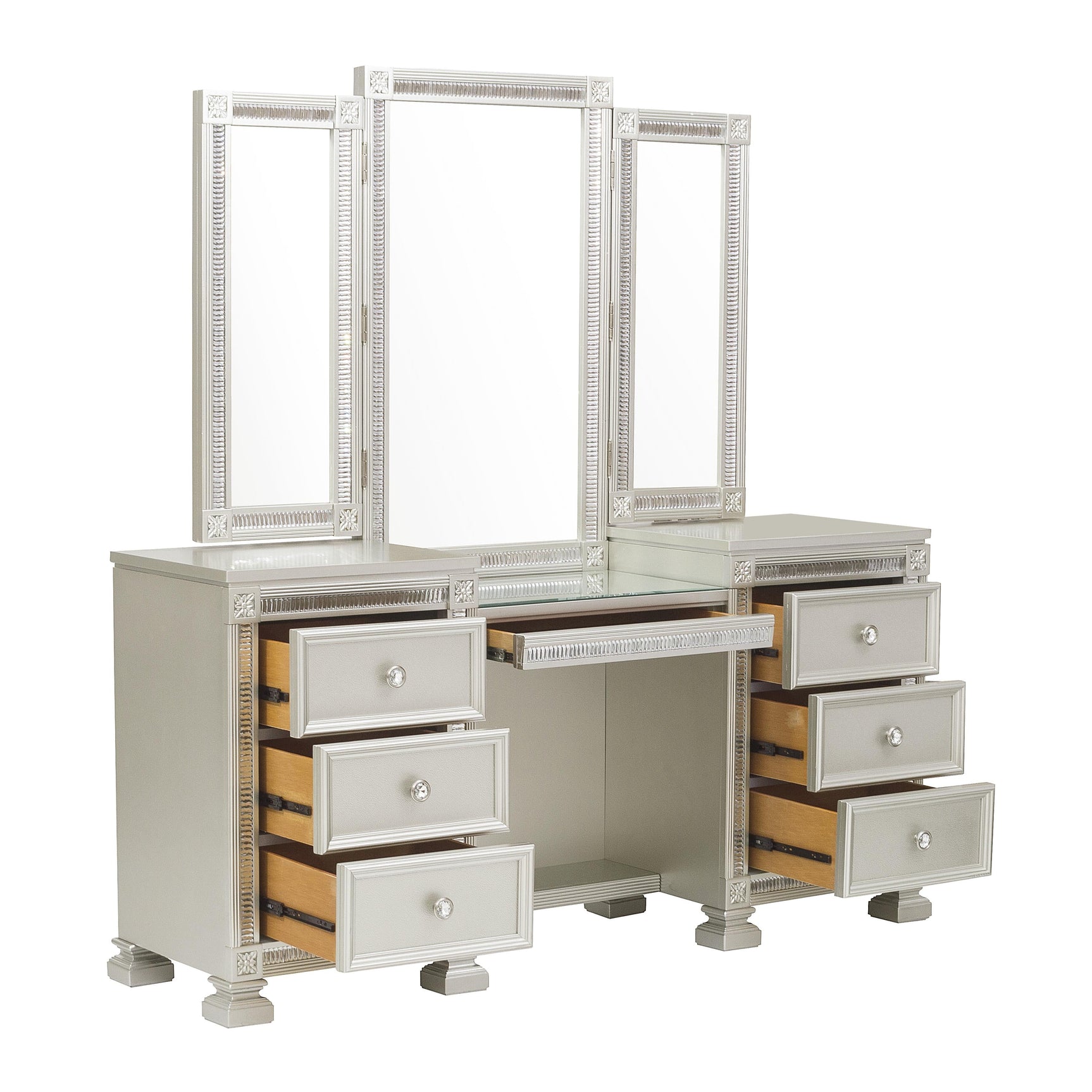 Bevelle Silver Vanity Dresser with Mirror - Ornate Home