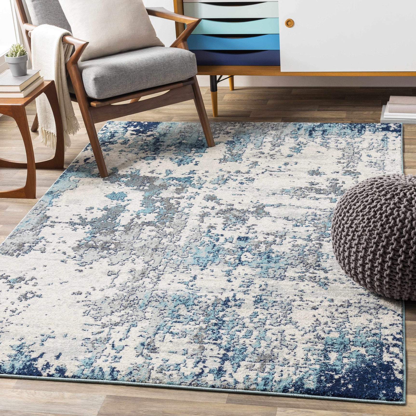 Beverly Abstract Blue Area Rug - Ornate Home