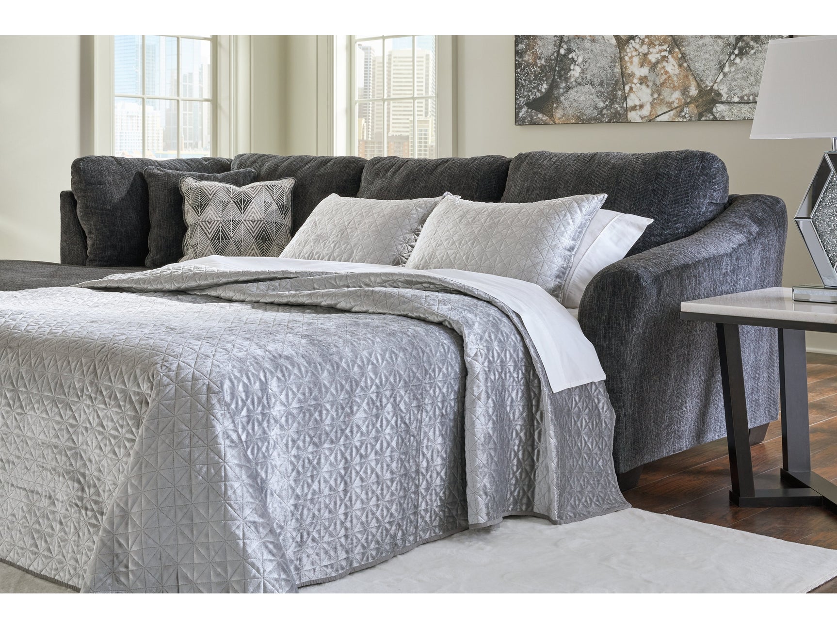 Biddeford Ebony 2-Piece Sleeper Sectional with Chaise - Ornate Home