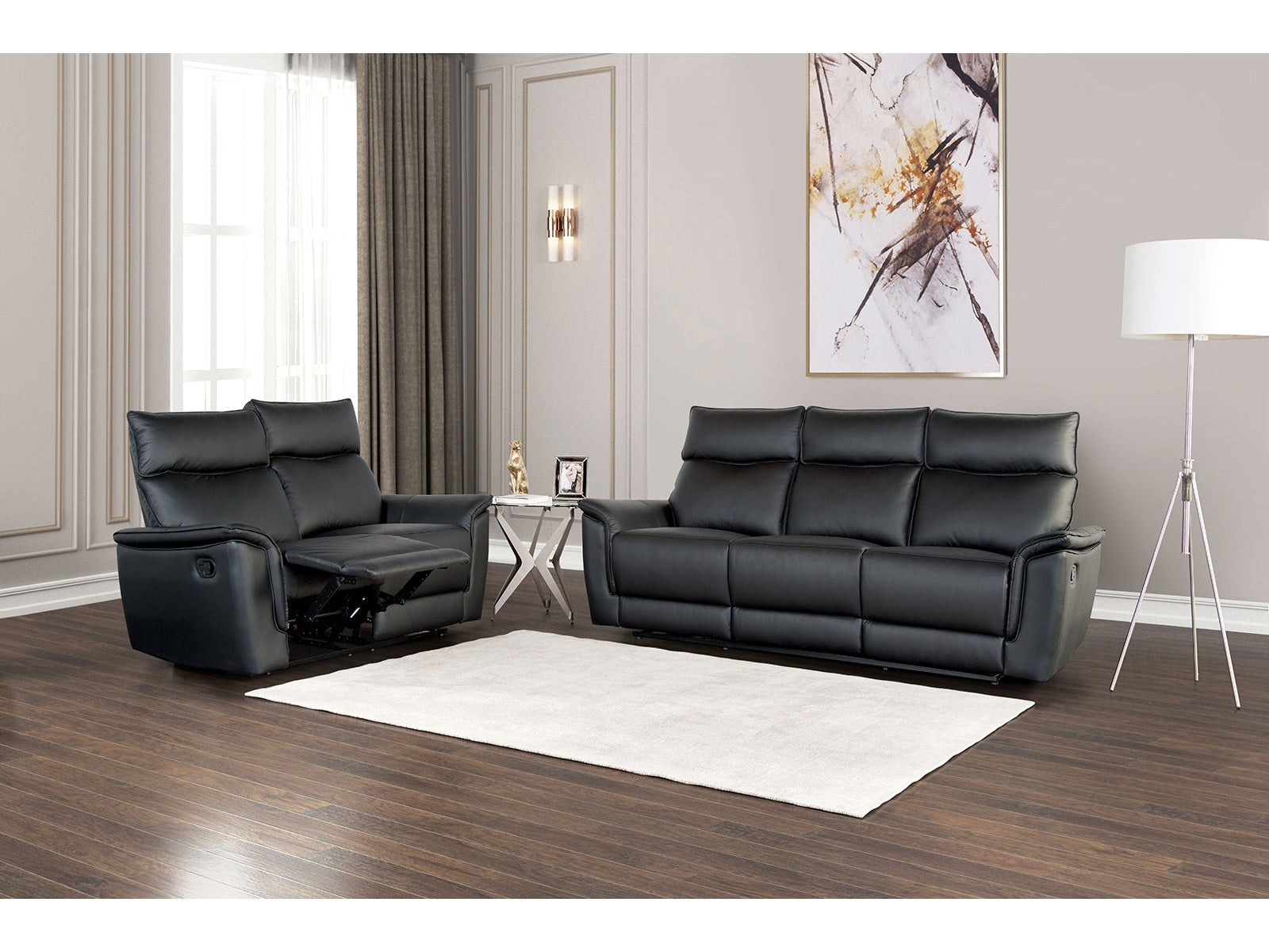 Bienne Black Upholstery Reclining Living Room Set - Ornate Home