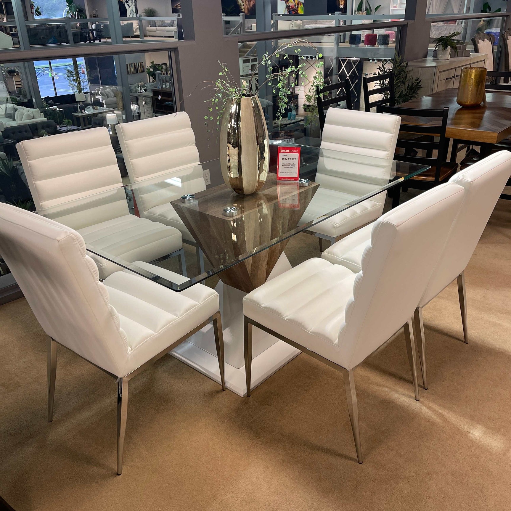 Bima Tempered Glass Top Rectangular Dining Table - Ornate Home