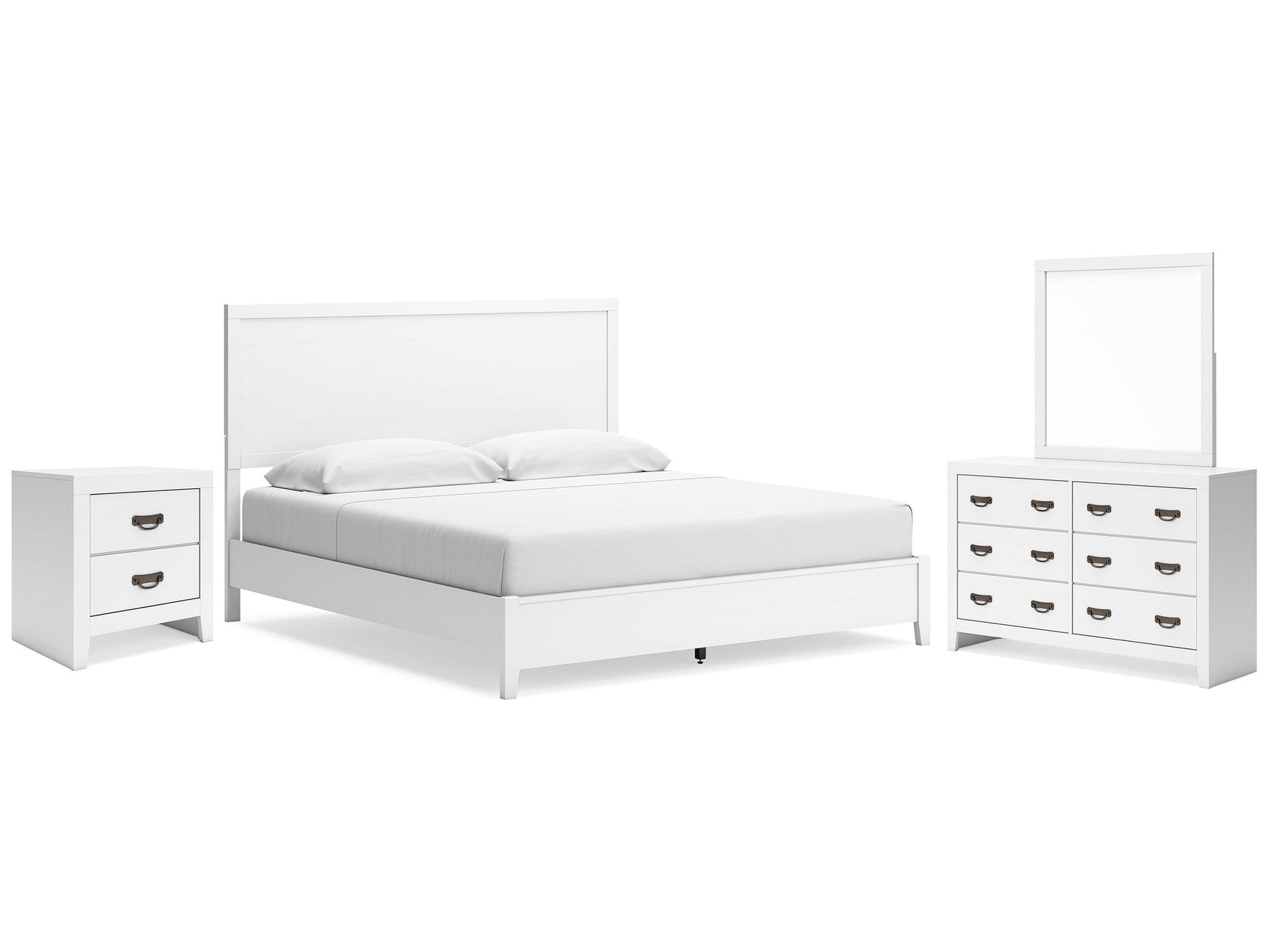 Binterglen White King Panel Bed & Dresser & Mirror & Nightstand (Online Special Price) - Ornate Home
