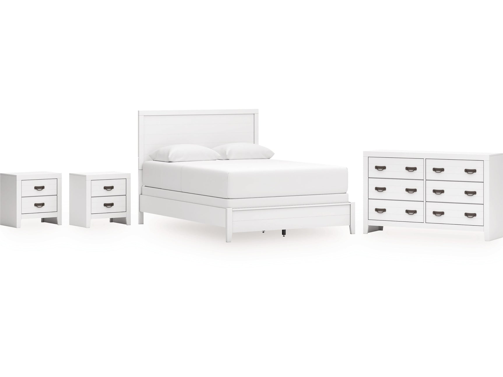 Binterglen White Queen Panel Bed & Dresser & 2 Nightstands - Ornate Home