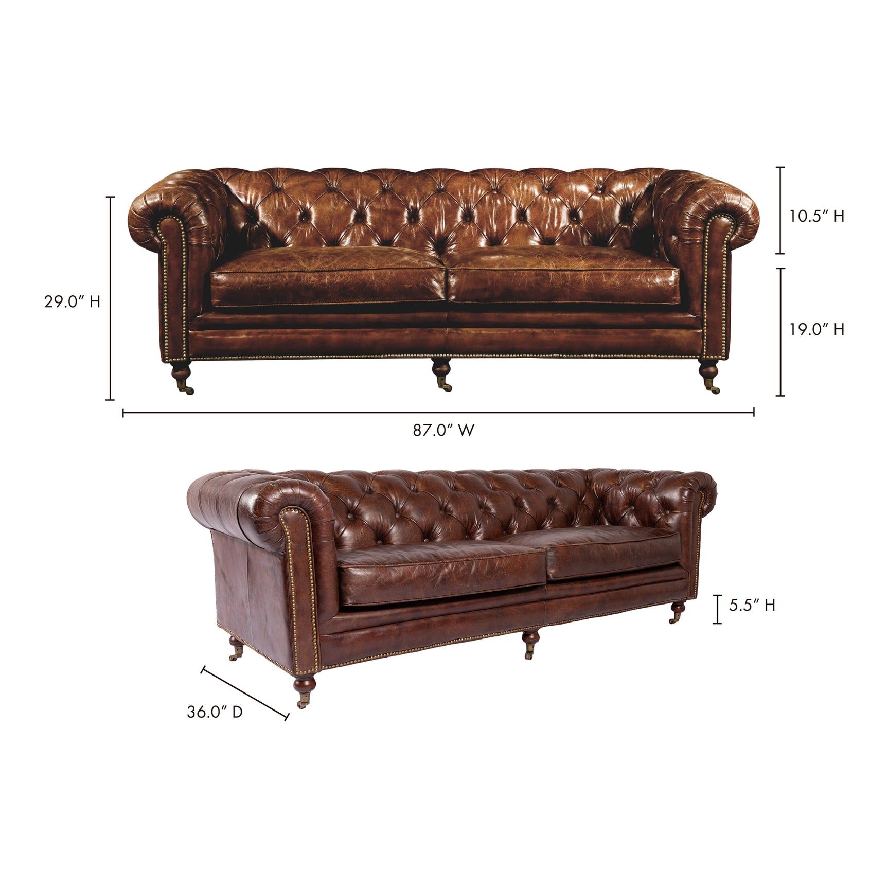 Birmingham Dark Brown Leather Sofa - Ornate Home