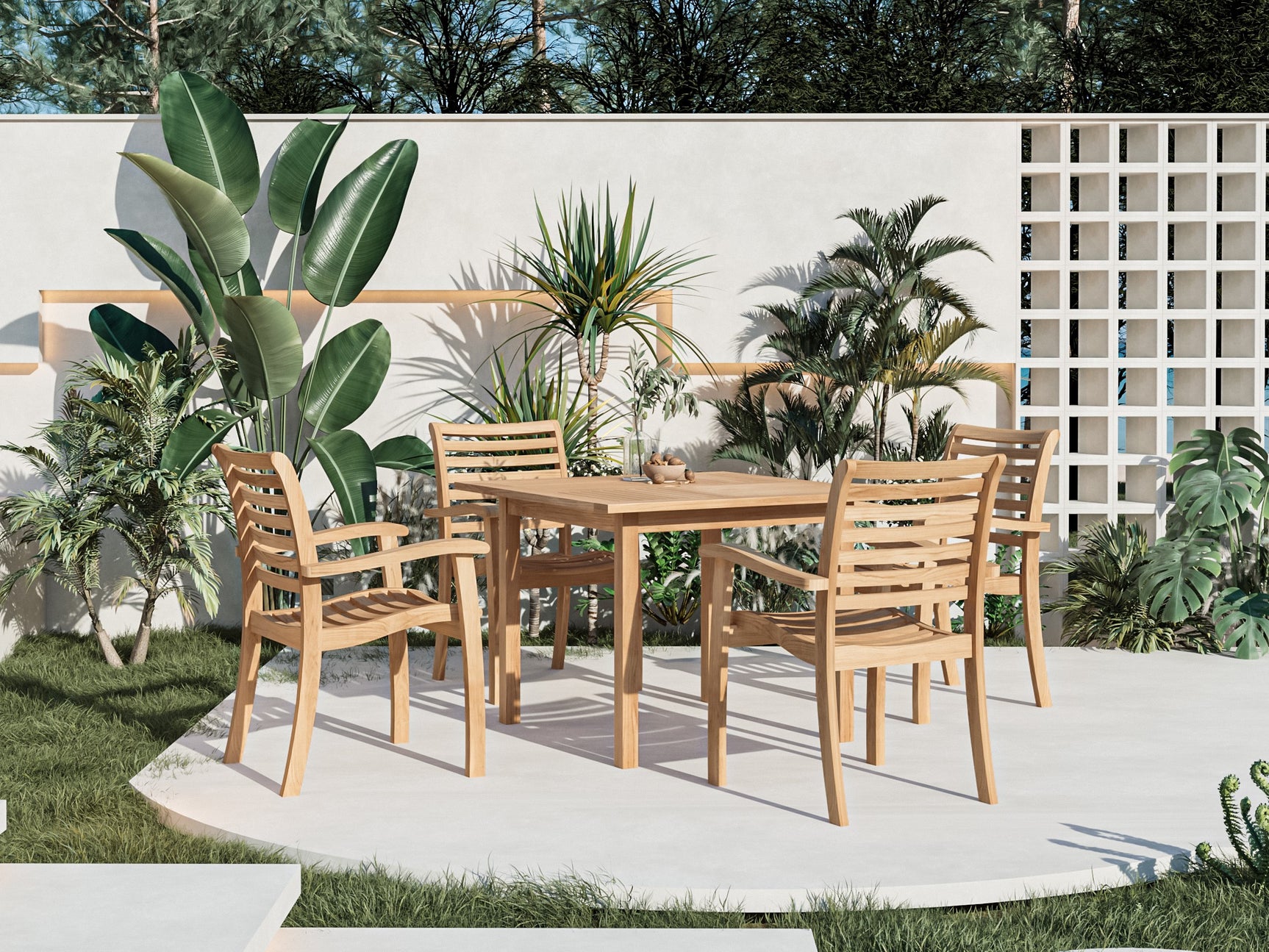 Birmingham Teak Outdoor Dining Stacking Armchair (Set of 4) - Ornate Home