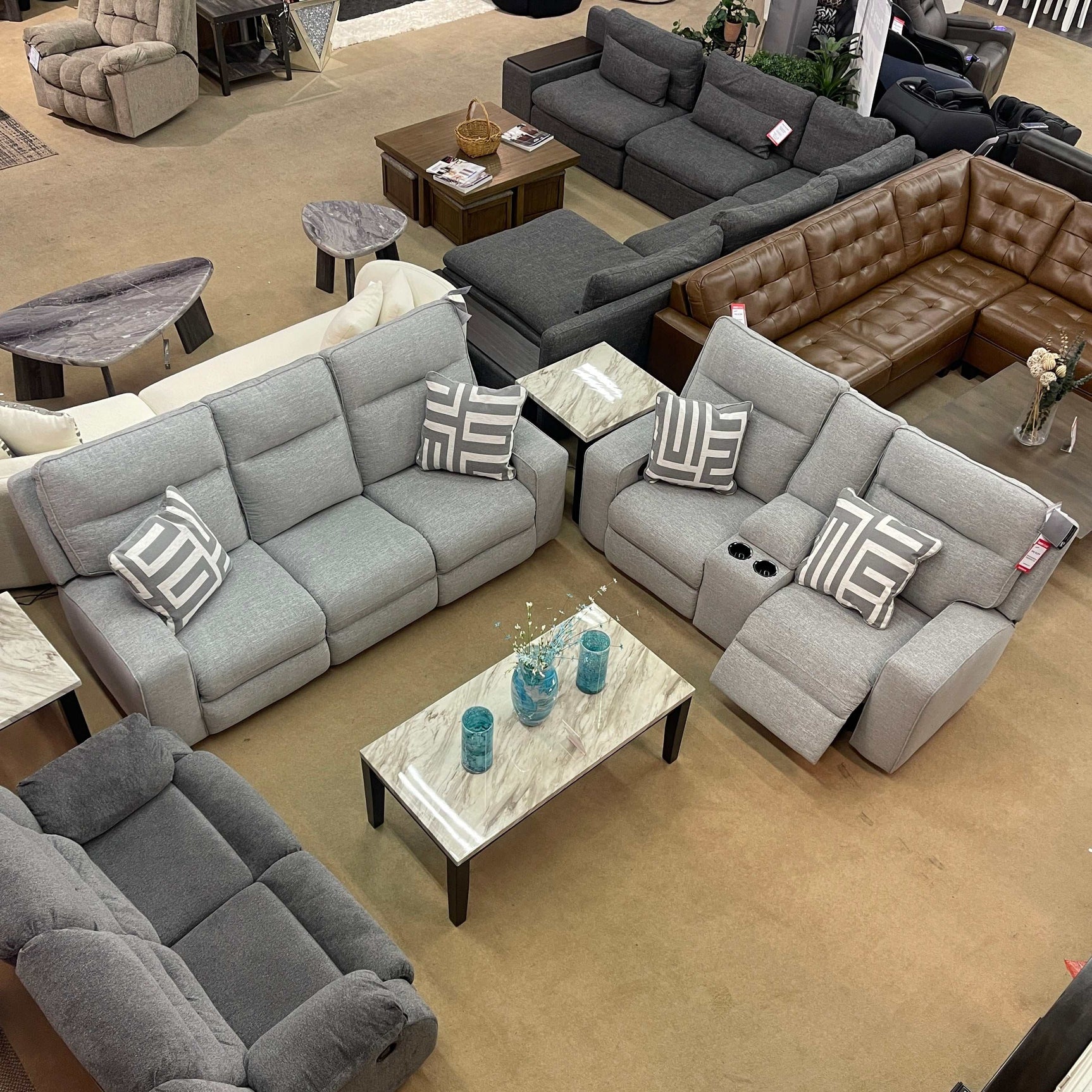 Biscoe Pewter Power Reclining Loveseat w/ Console - Ornate Home