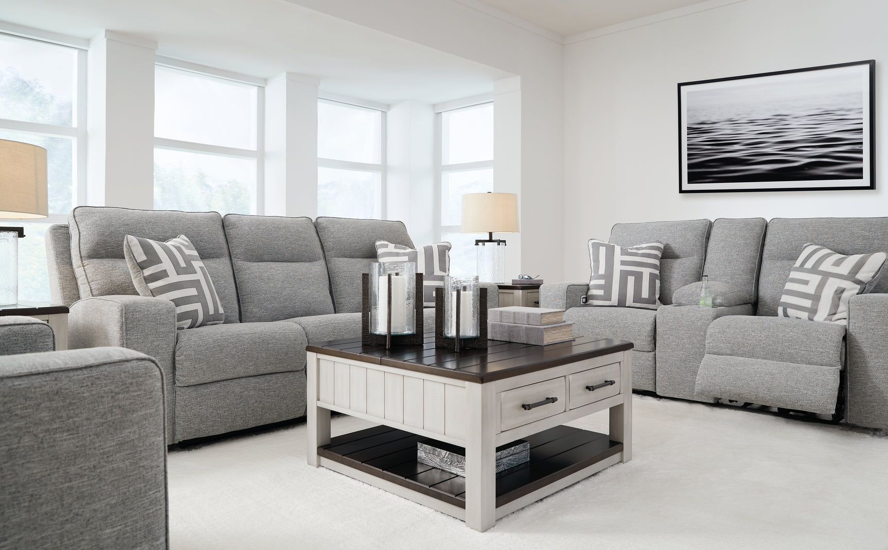Biscoe Pewter Power Reclining Sofa and Loveseat (Online Special Price) - Ornate Home