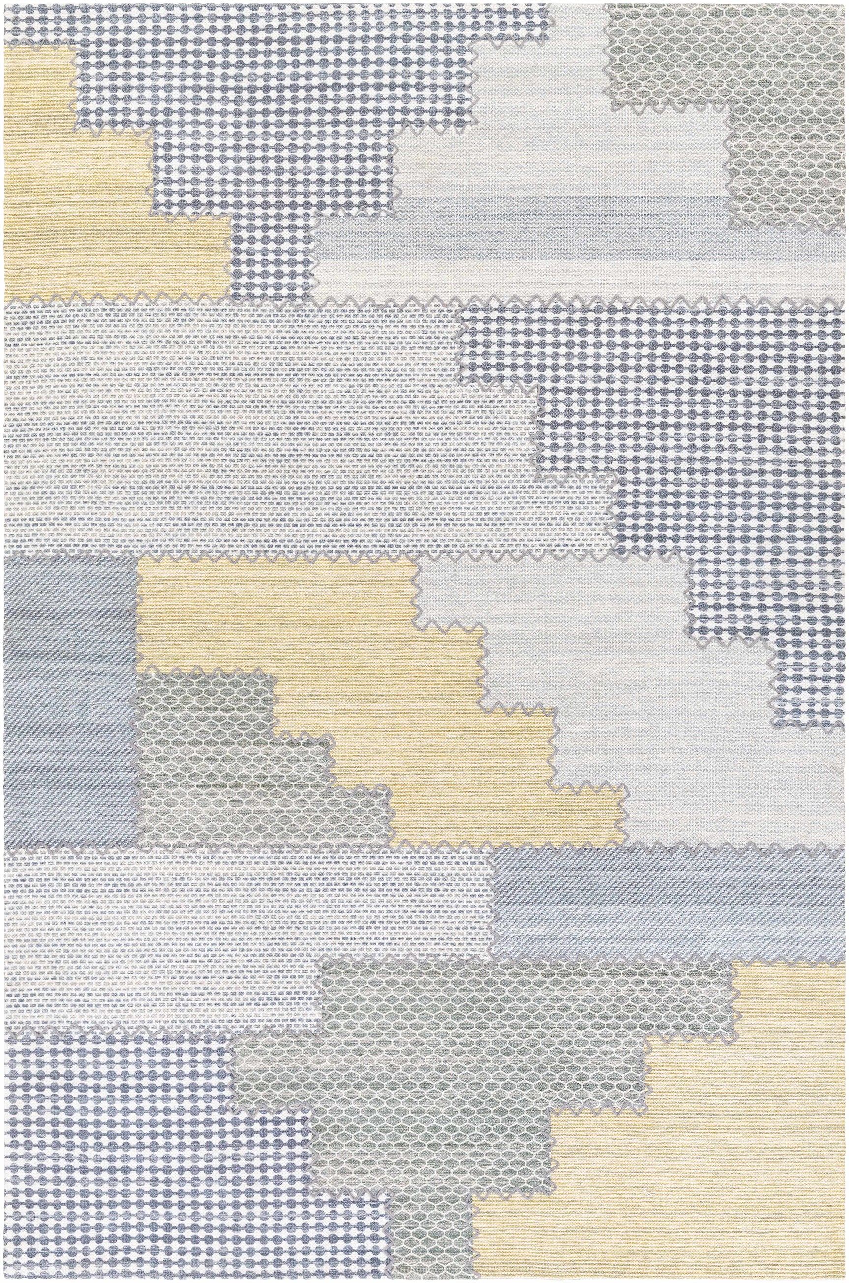 Bishopton Blue/Yellow Patchwork Viscose Rug - Clearance - Ornate Home