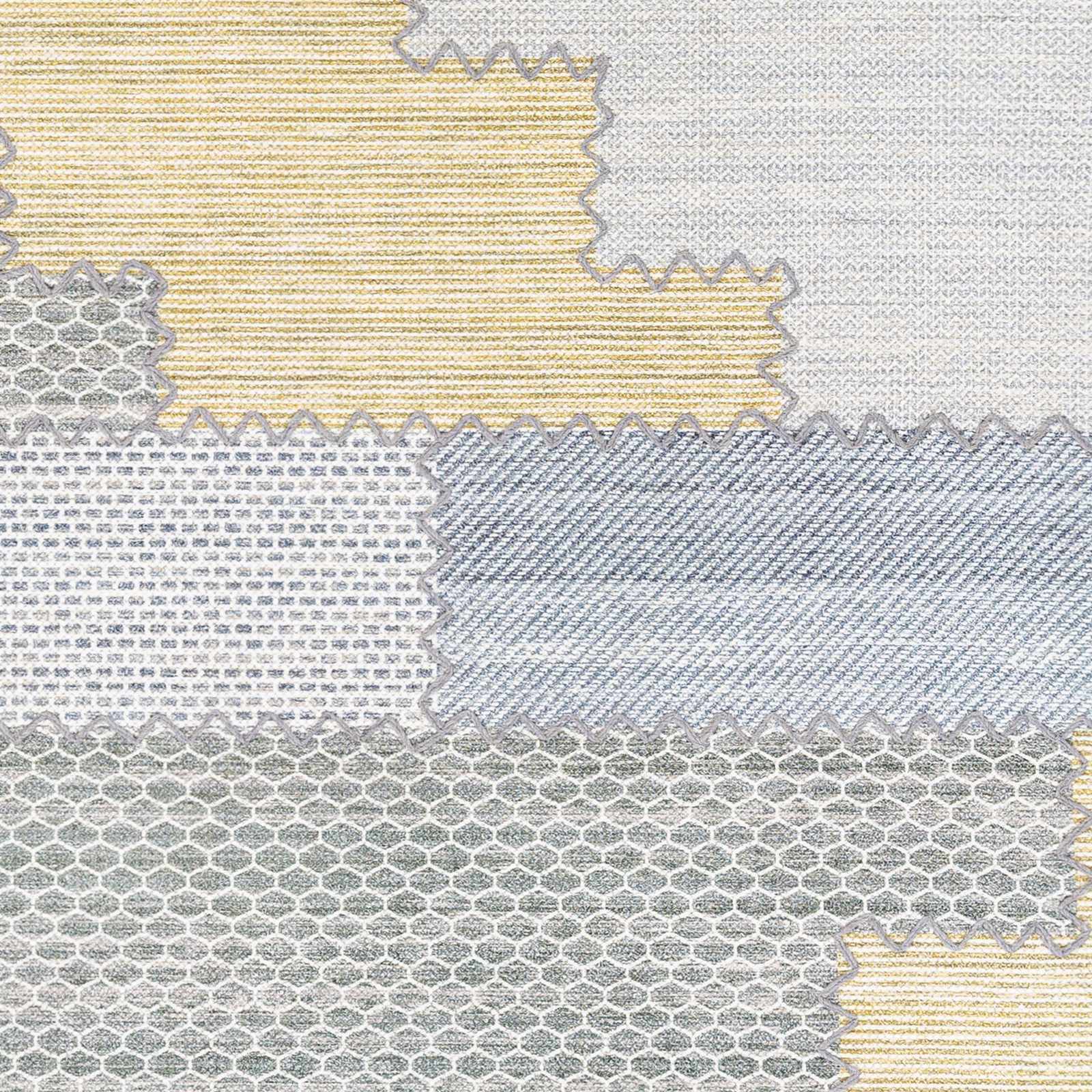 Bishopton Blue/Yellow Patchwork Viscose Rug - Clearance - Ornate Home