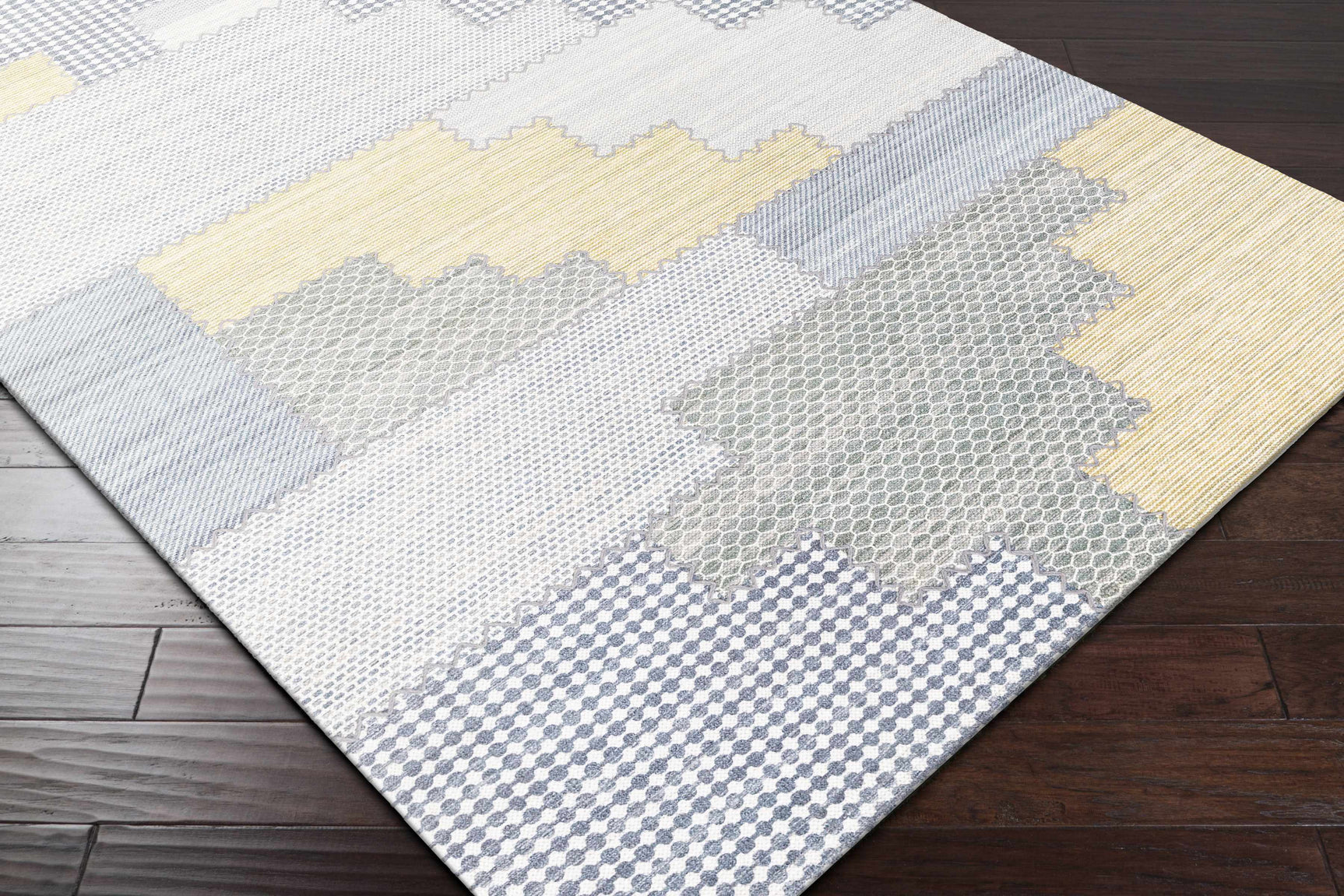 Bishopton Blue/Yellow Patchwork Viscose Rug - Clearance - Ornate Home