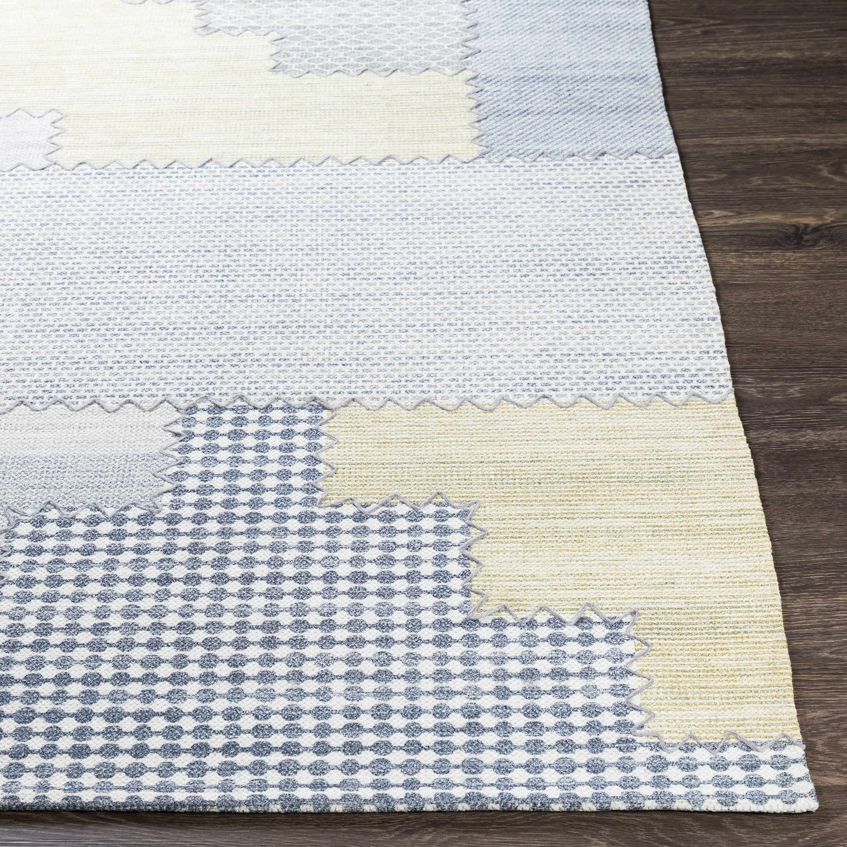 Bishopton Blue/Yellow Patchwork Viscose Rug - Clearance - Ornate Home