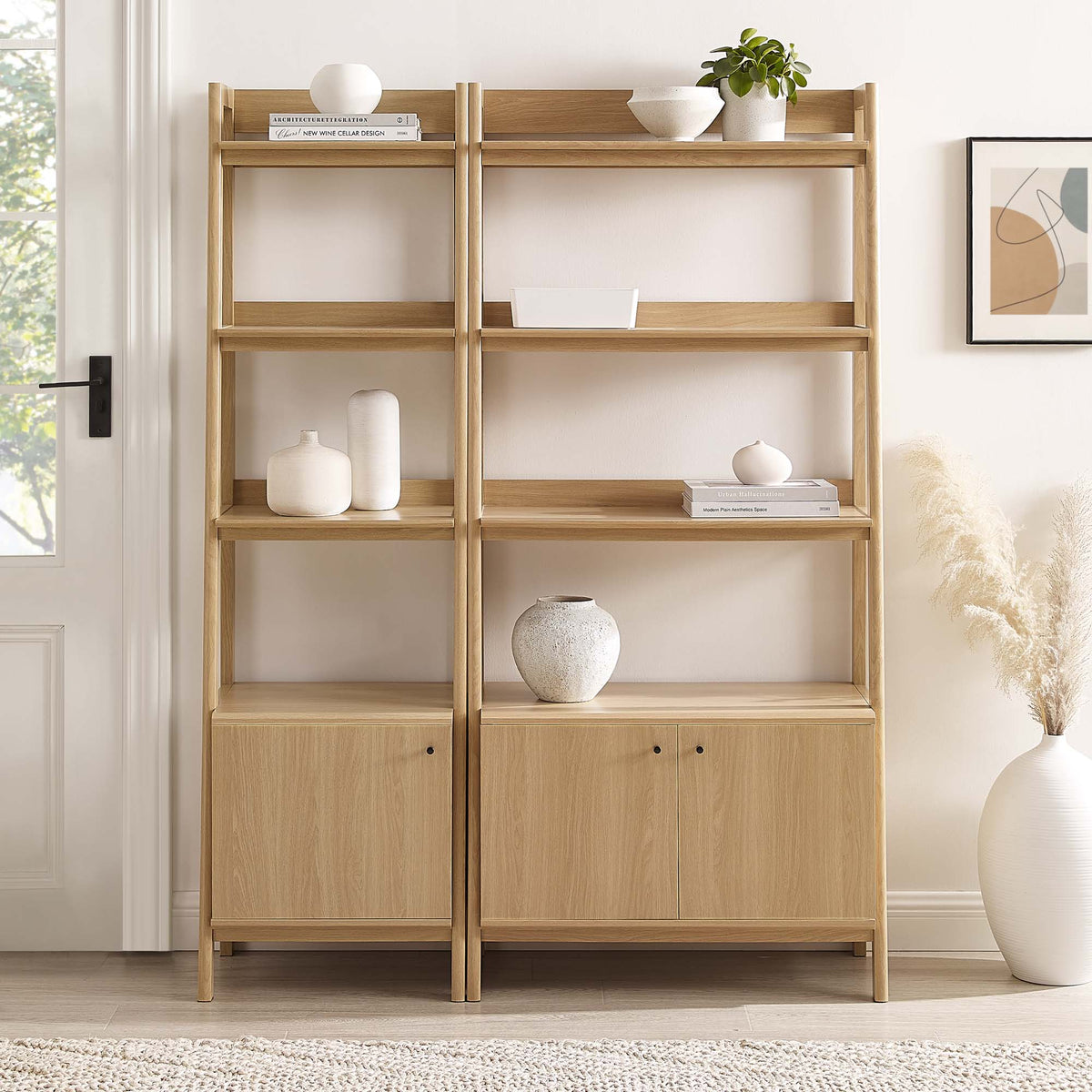 Bixby Oak Wood Bookshelves (Set of 2) - Ornate Home