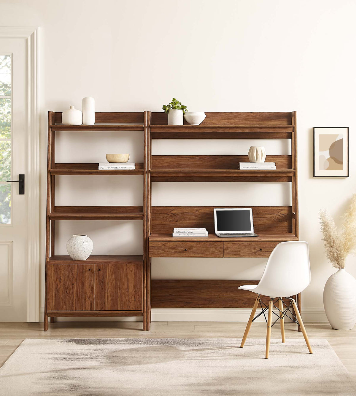 Bixby Walnut 2-Piece Wood Office Desk and Bookshelf - 18.5x81.5" - Ornate Home
