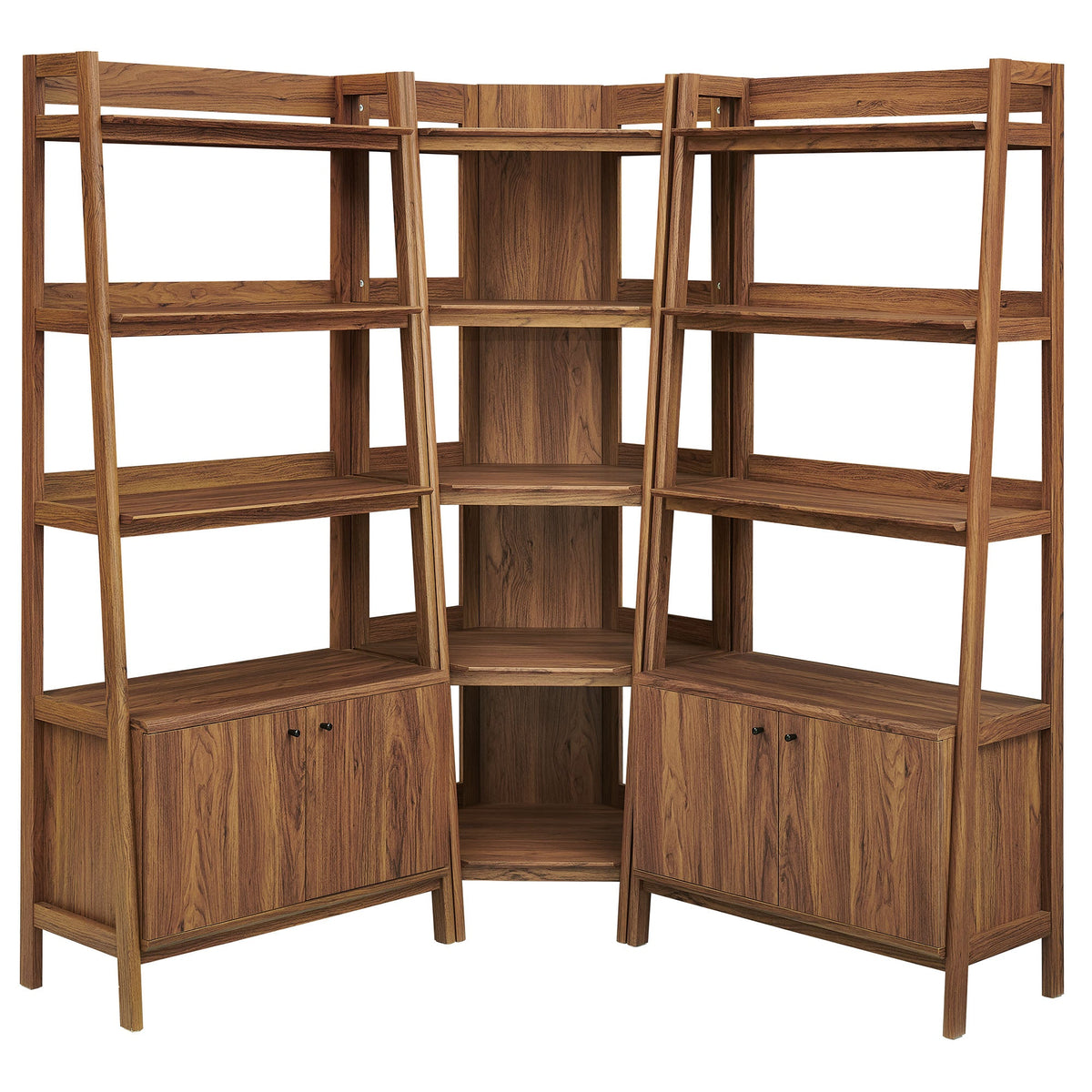 Bixby Walnut 3-Piece Corner Bookshelf Set with Wide Bookshelves - Ornate Home