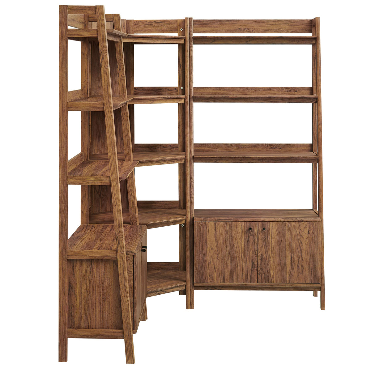 Bixby Walnut 3-Piece Corner Bookshelf Set with Wide Bookshelves - Ornate Home