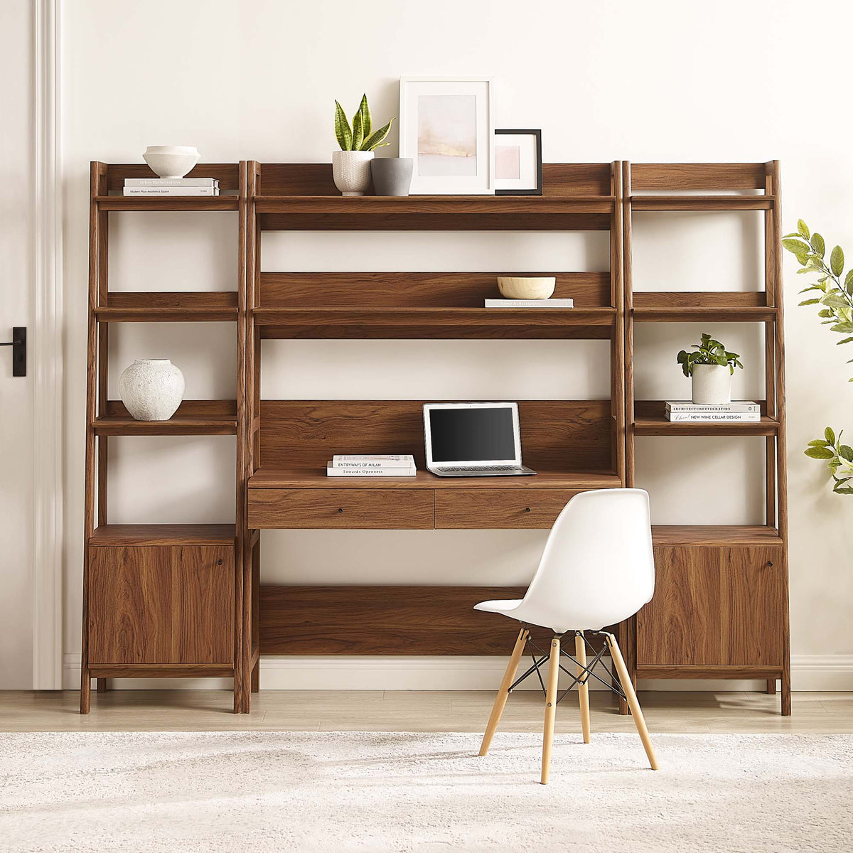 Bixby Walnut 3-Piece Wood Office Desk and Bookshelf - 18.5x90" - Ornate Home