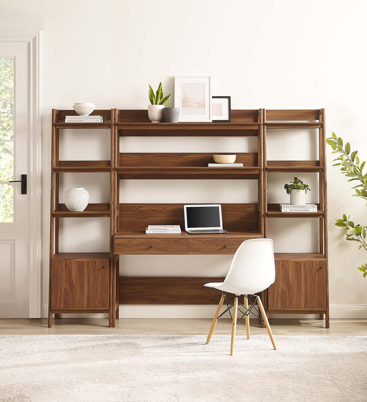 Bixby Walnut 3-Piece Wood Office Desk and Bookshelf - 18.5x90" - Ornate Home