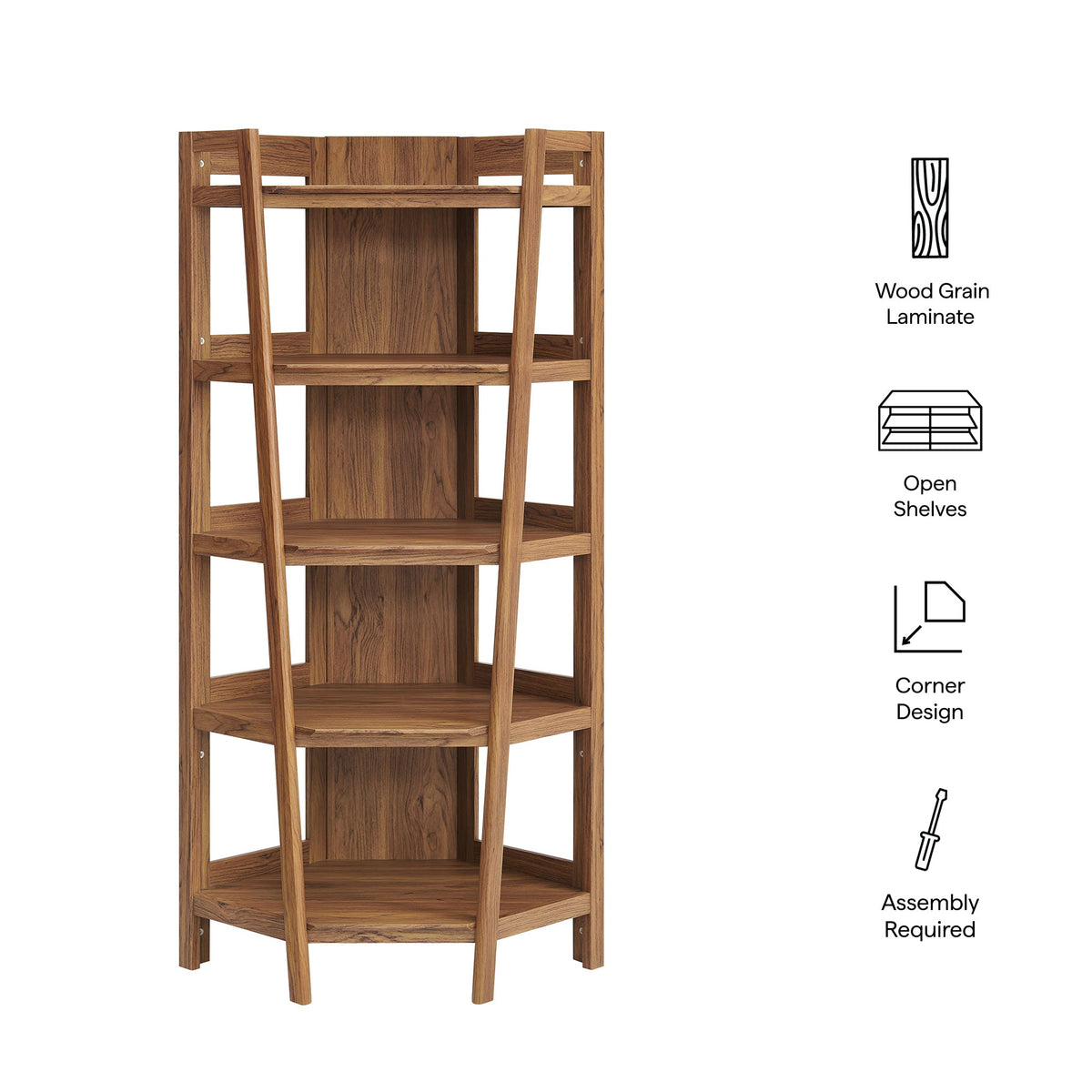 Bixby Walnut 71 Inch Corner Bookshelf - Ornate Home