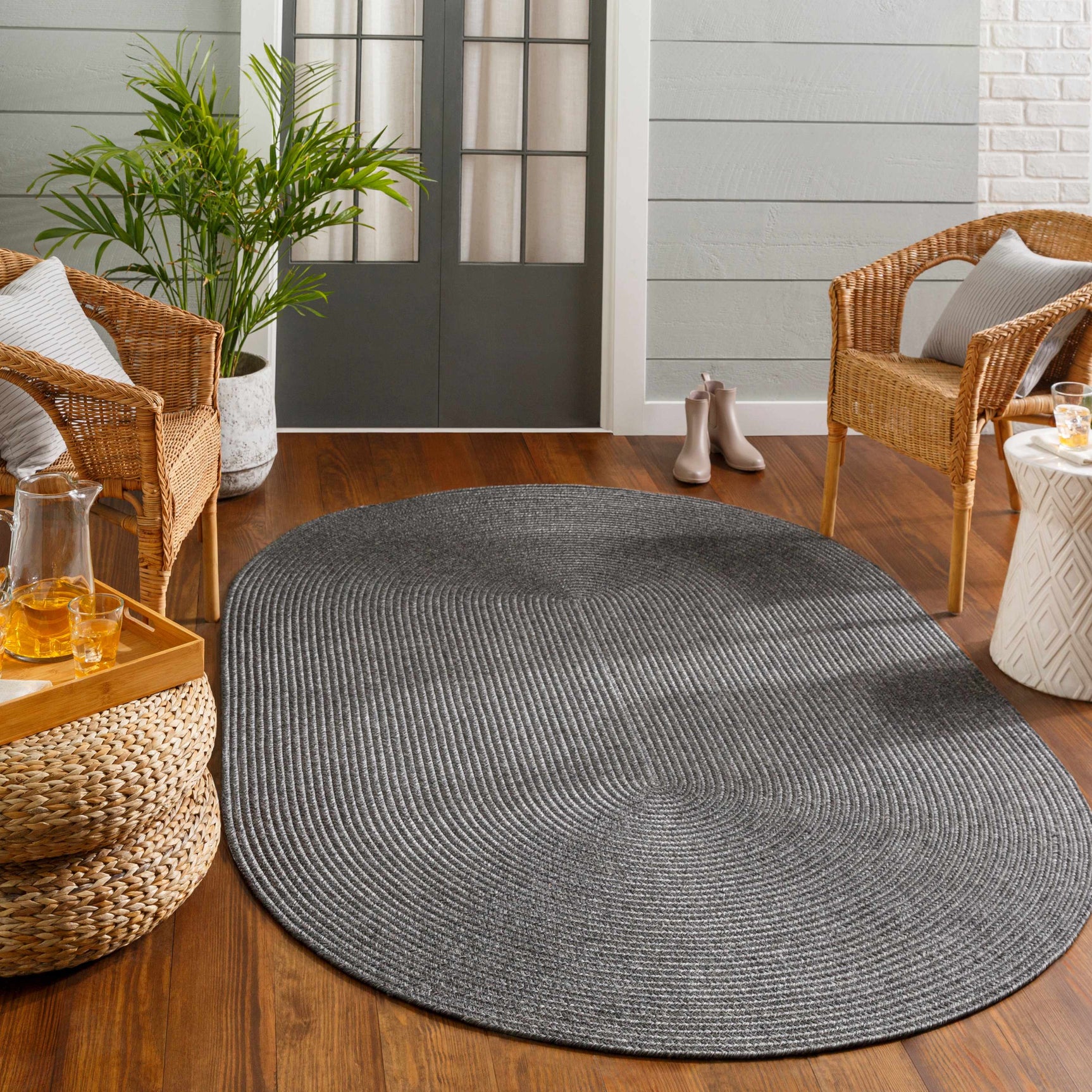 Black Braided Faux Jute Outdoor Rug - Ornate Home