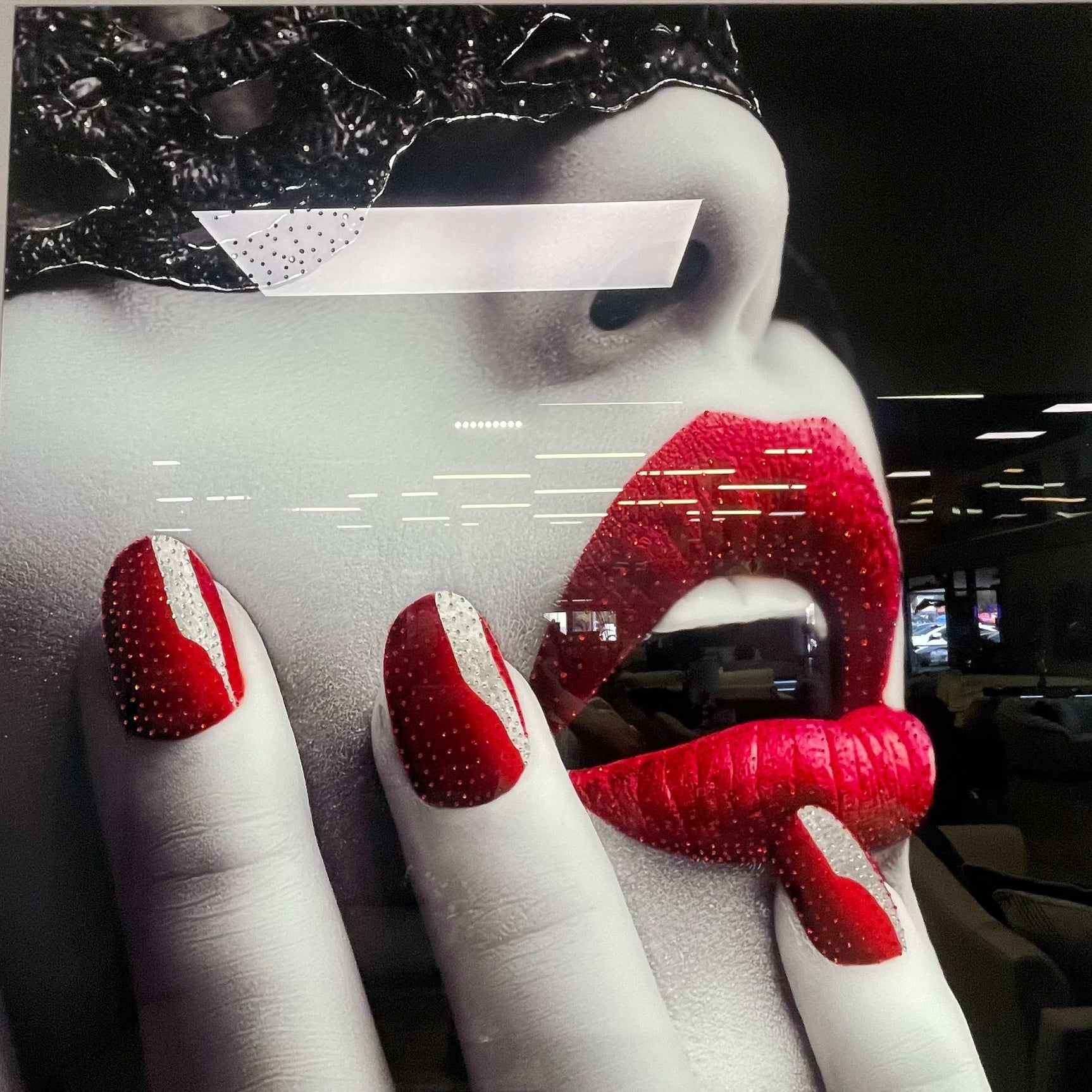 Black Lace Tempered Glass w / Foil & Rhinestones Wall ArtWall Art - Ornate Home