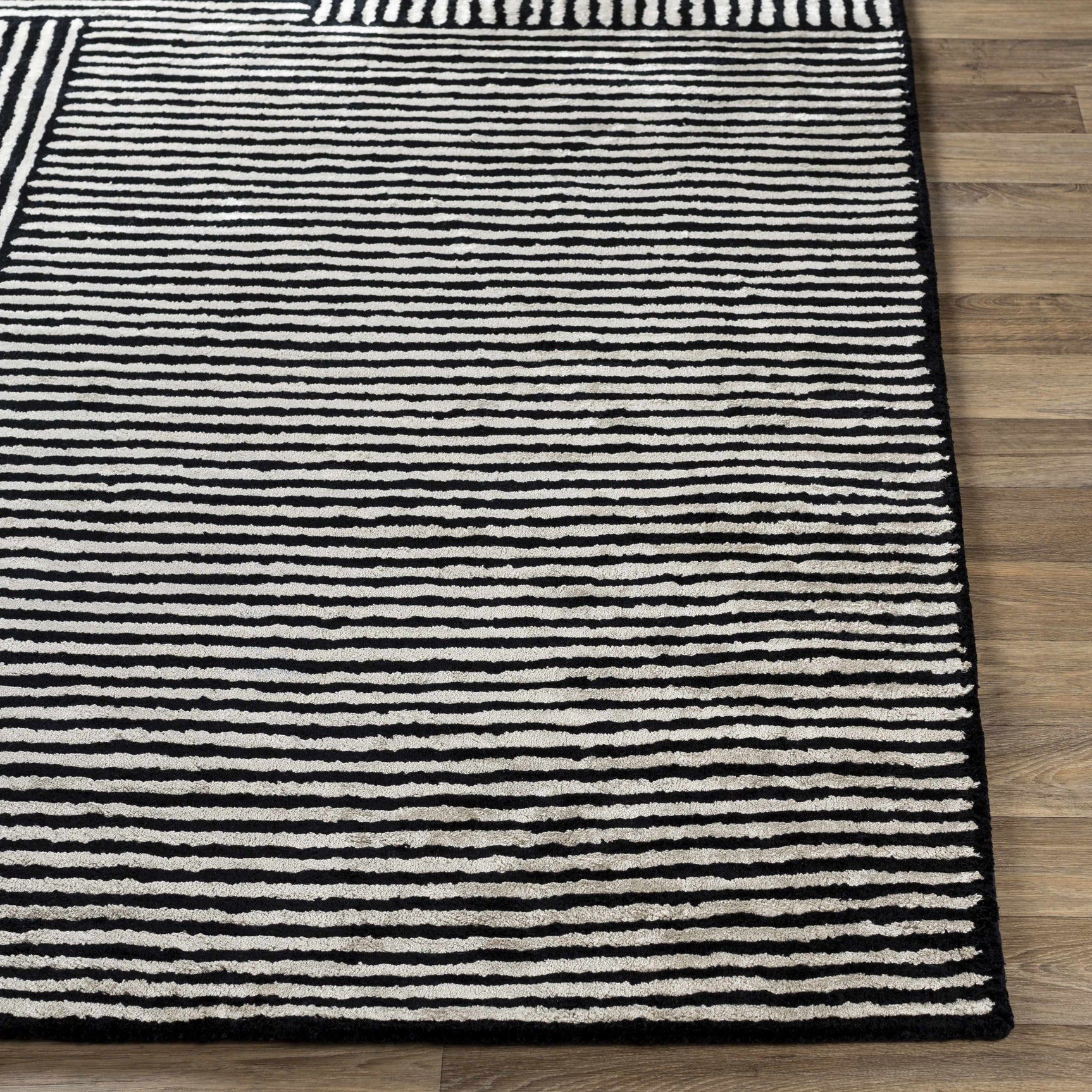 Black&White Striped Sheen Viscose Area Rug - Ornate Home