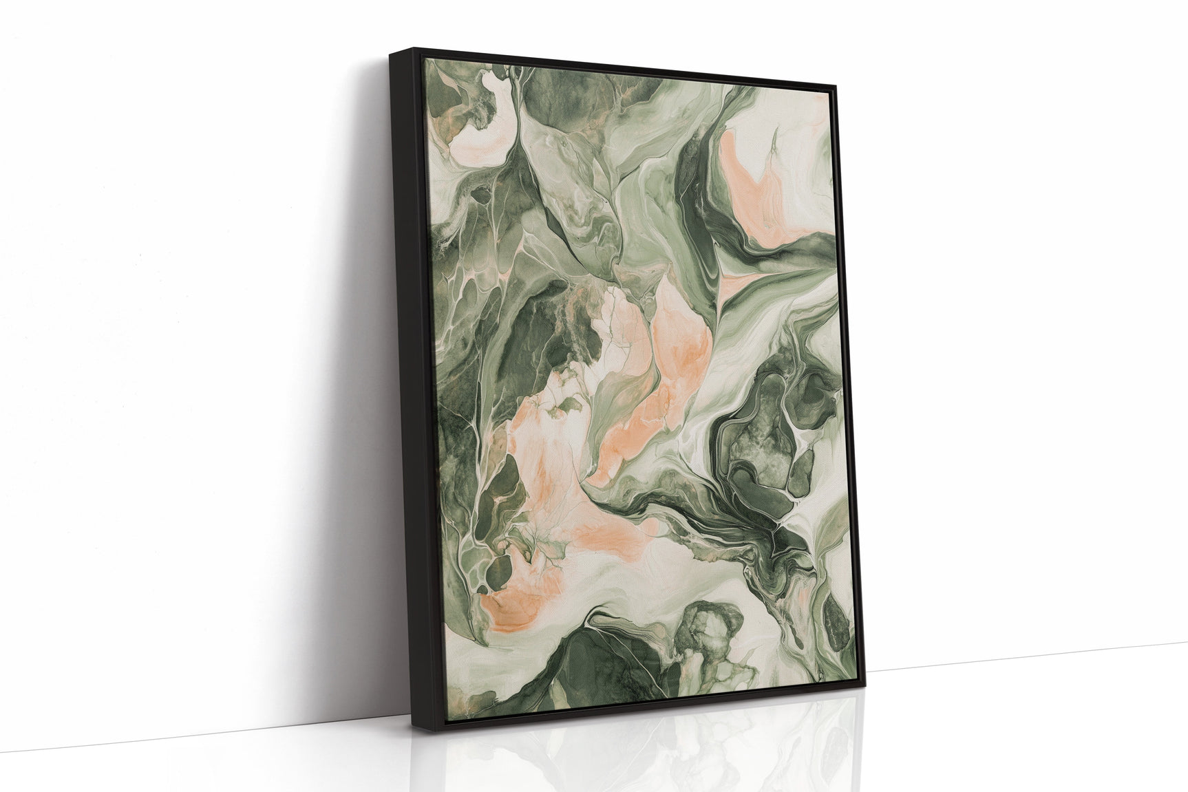 Blush Canyon – Abstract Green & Rose Marble Art