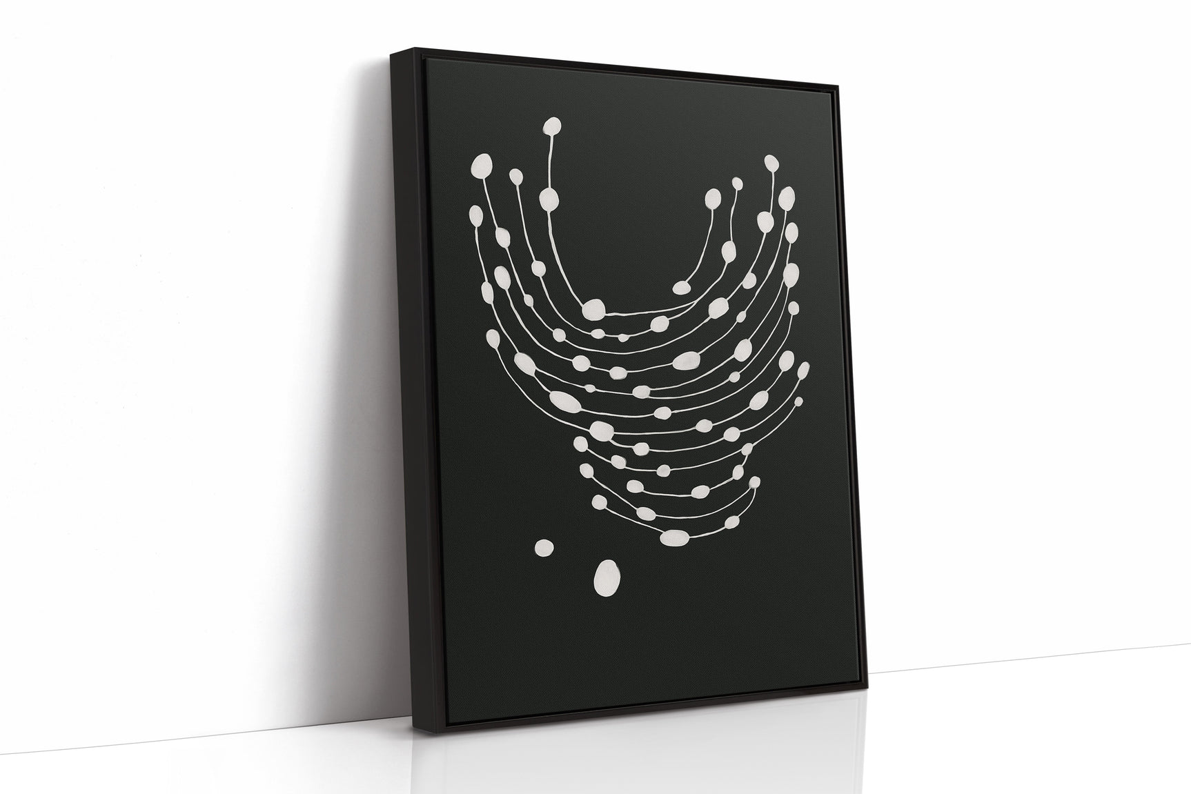 Minimalist Abstract White Dots on Black Canvas