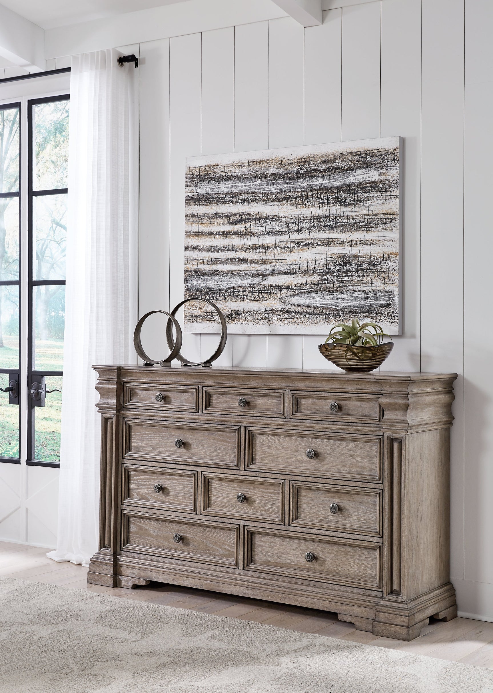 Blairhurst Light Grayish Brown King Panel Bedroom Set with Dresser, Chest and 2 Nightstands (Online Special Price) - Ornate Home