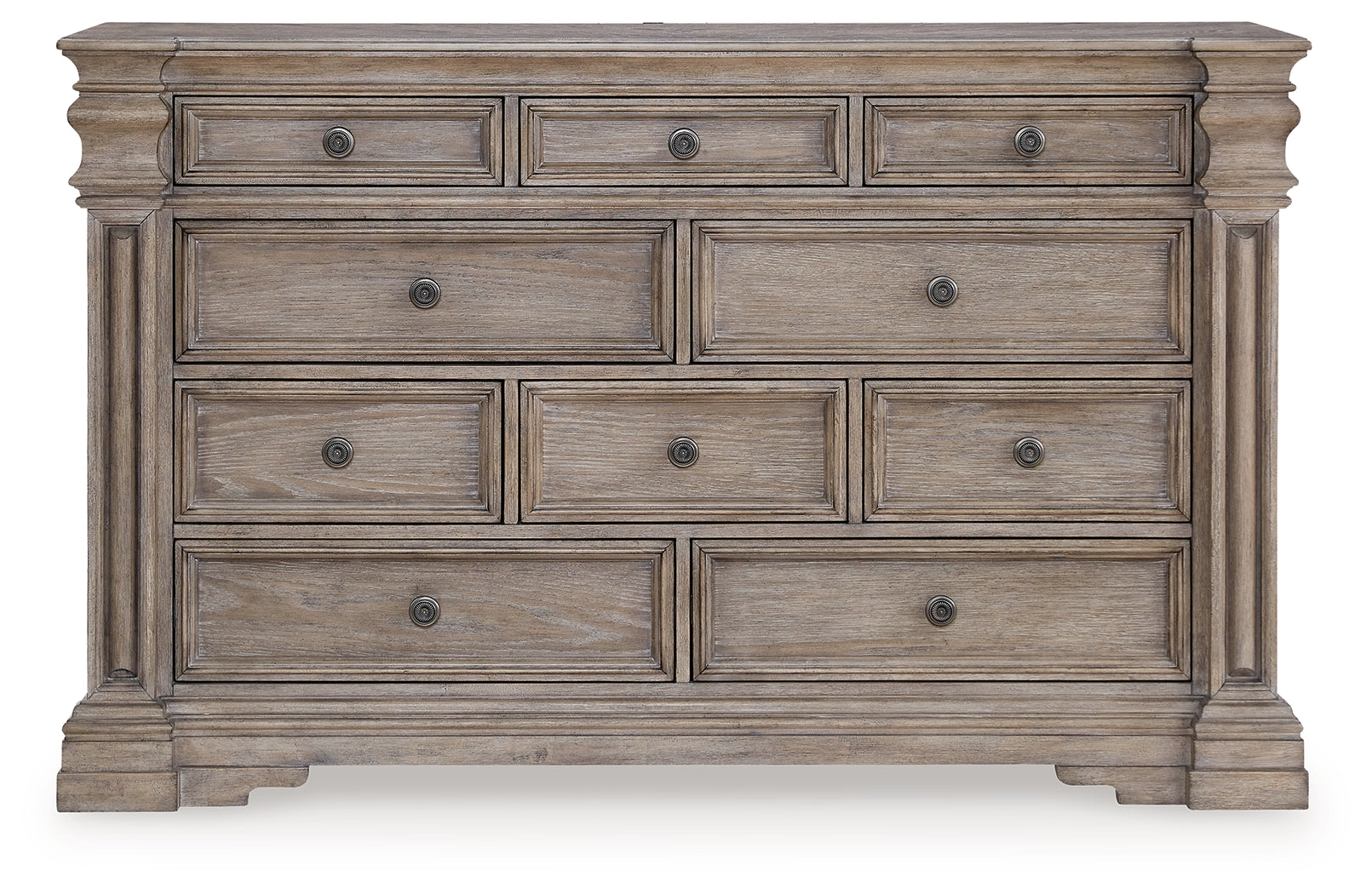 Blairhurst Light Grayish Brown King Panel Bedroom Set with Dresser, Chest and 2 Nightstands - Ornate Home