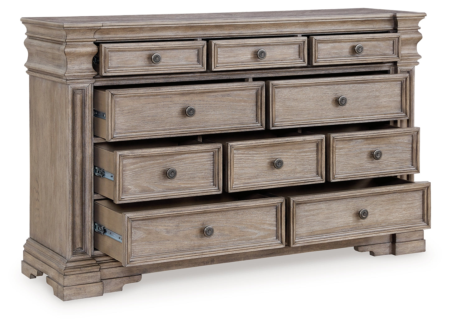 Blairhurst Light Grayish Brown King Panel Bedroom Set with Dresser, Chest and 2 Nightstands - Ornate Home