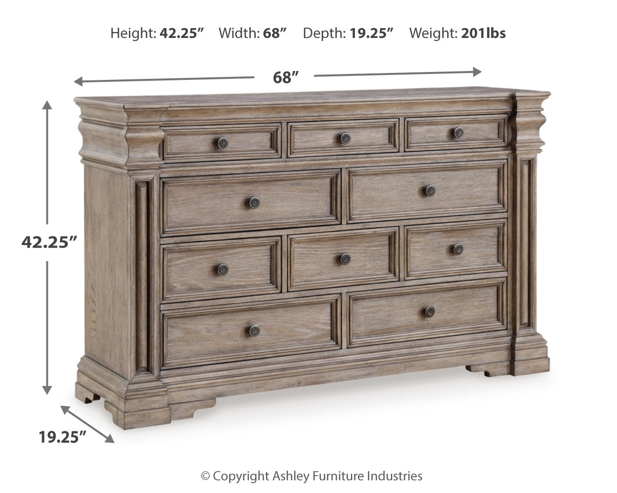 Blairhurst Light Grayish Brown King Panel Bedroom Set with Dresser, Chest and 2 Nightstands - Ornate Home