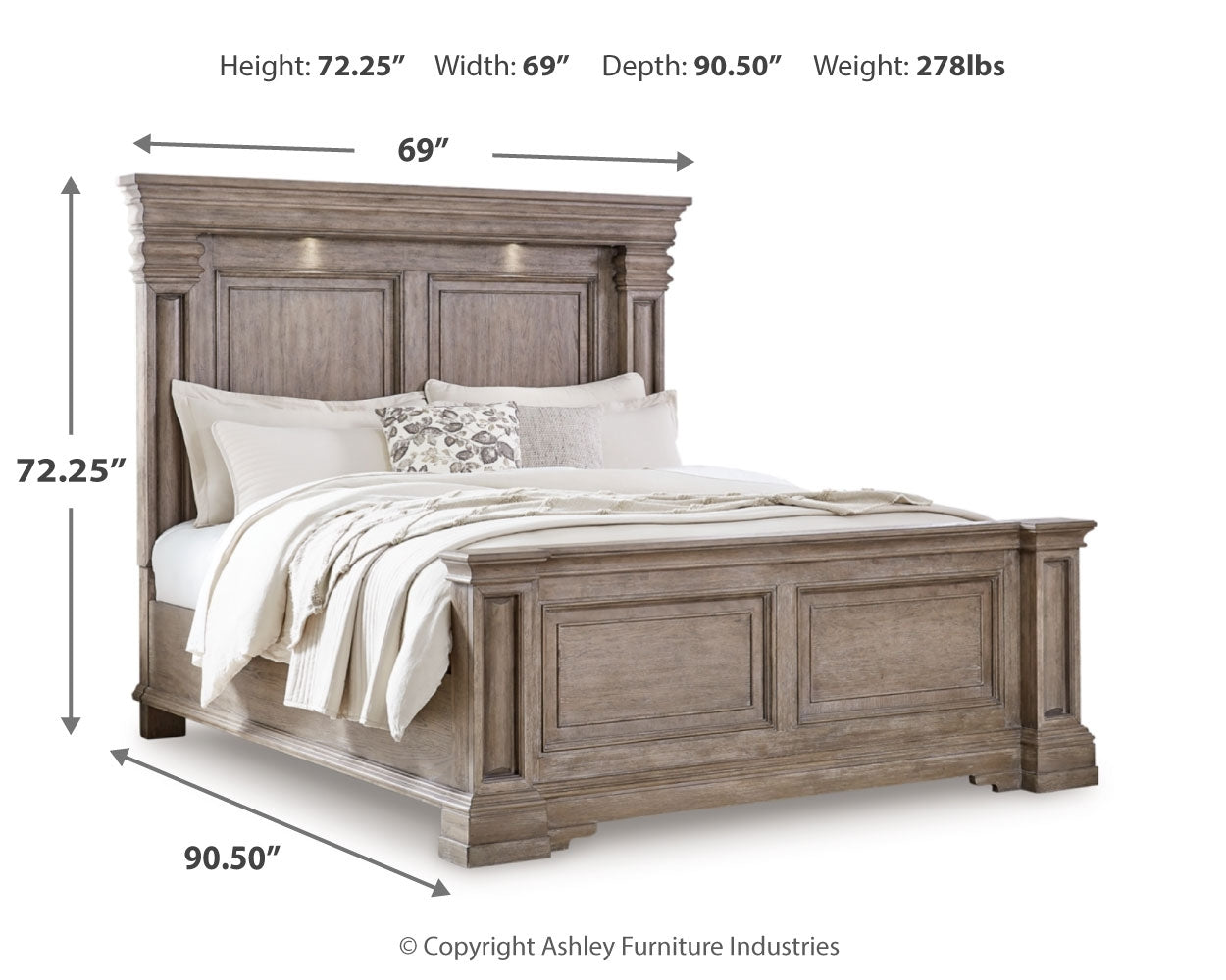 Blairhurst Light Grayish Brown Queen Panel Bed, Dresser, Mirror, 2 Chests and Nightstand - Ornate Home