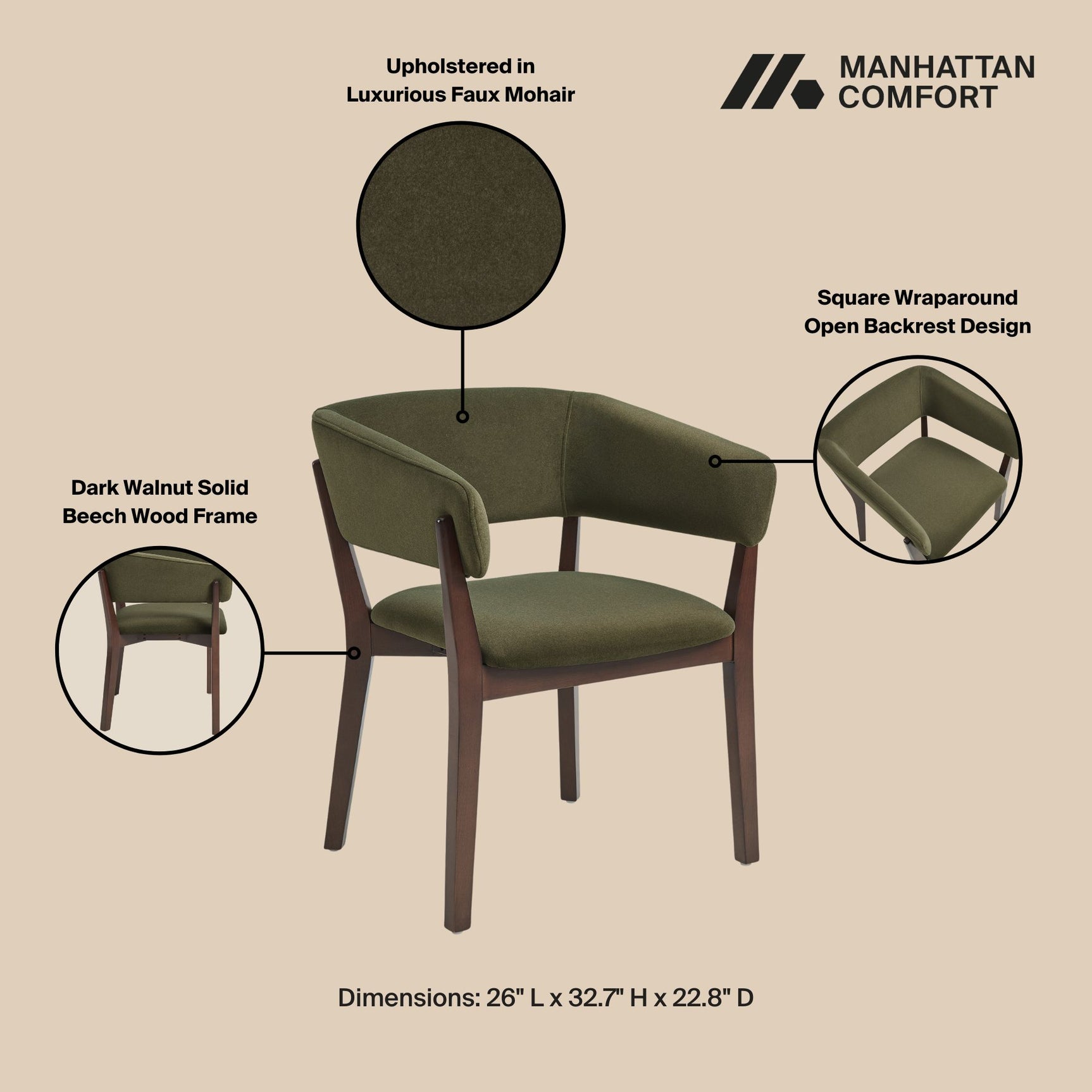 Blake Dining Armchair in Green - Ornate Home