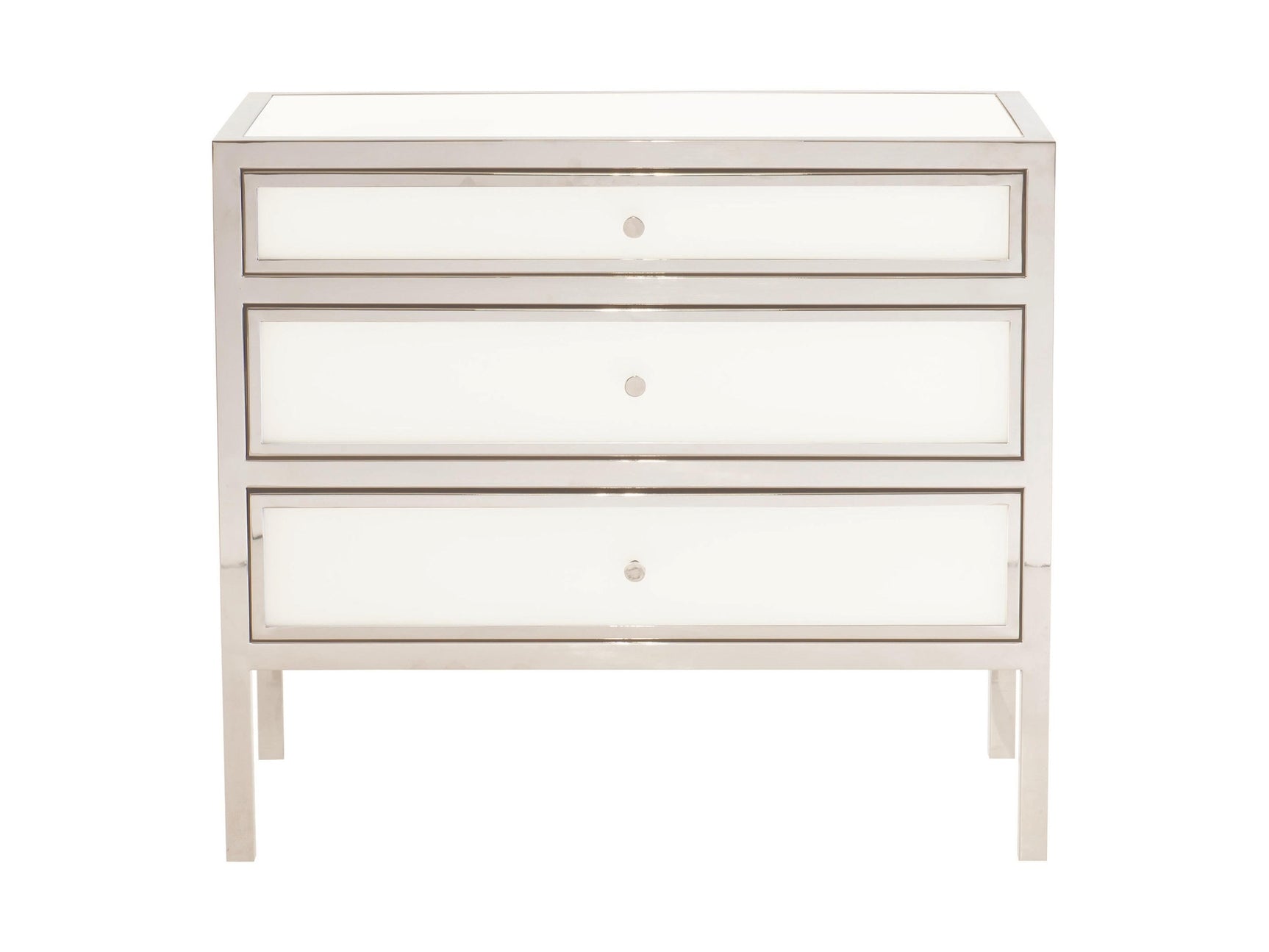 Blanca White/Polished Stainless Nightstand - Ornate Home